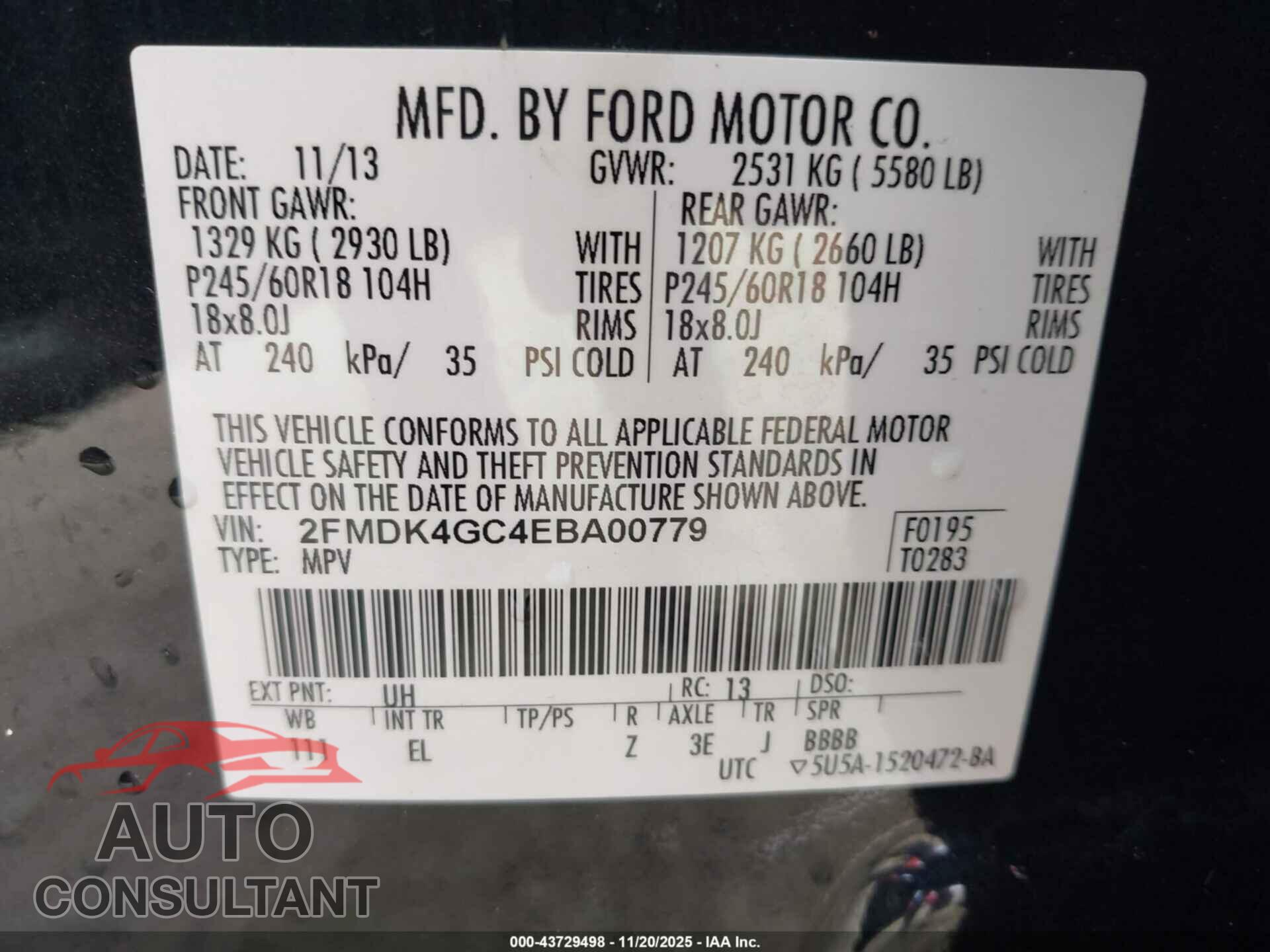 FORD EDGE 2014 - 2FMDK4GC4EBA00779