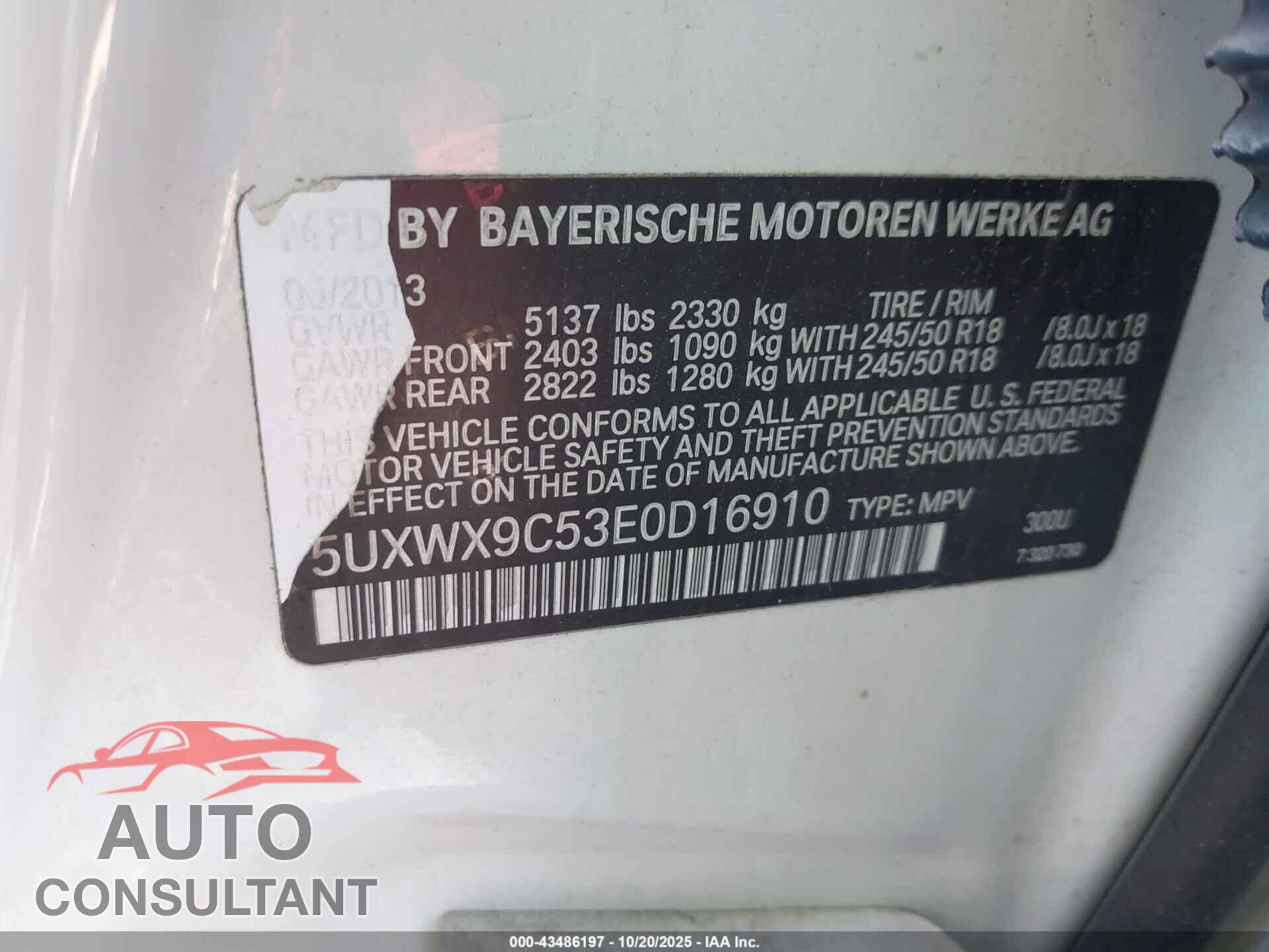 BMW X3 2014 - 5UXWX9C53E0D16910