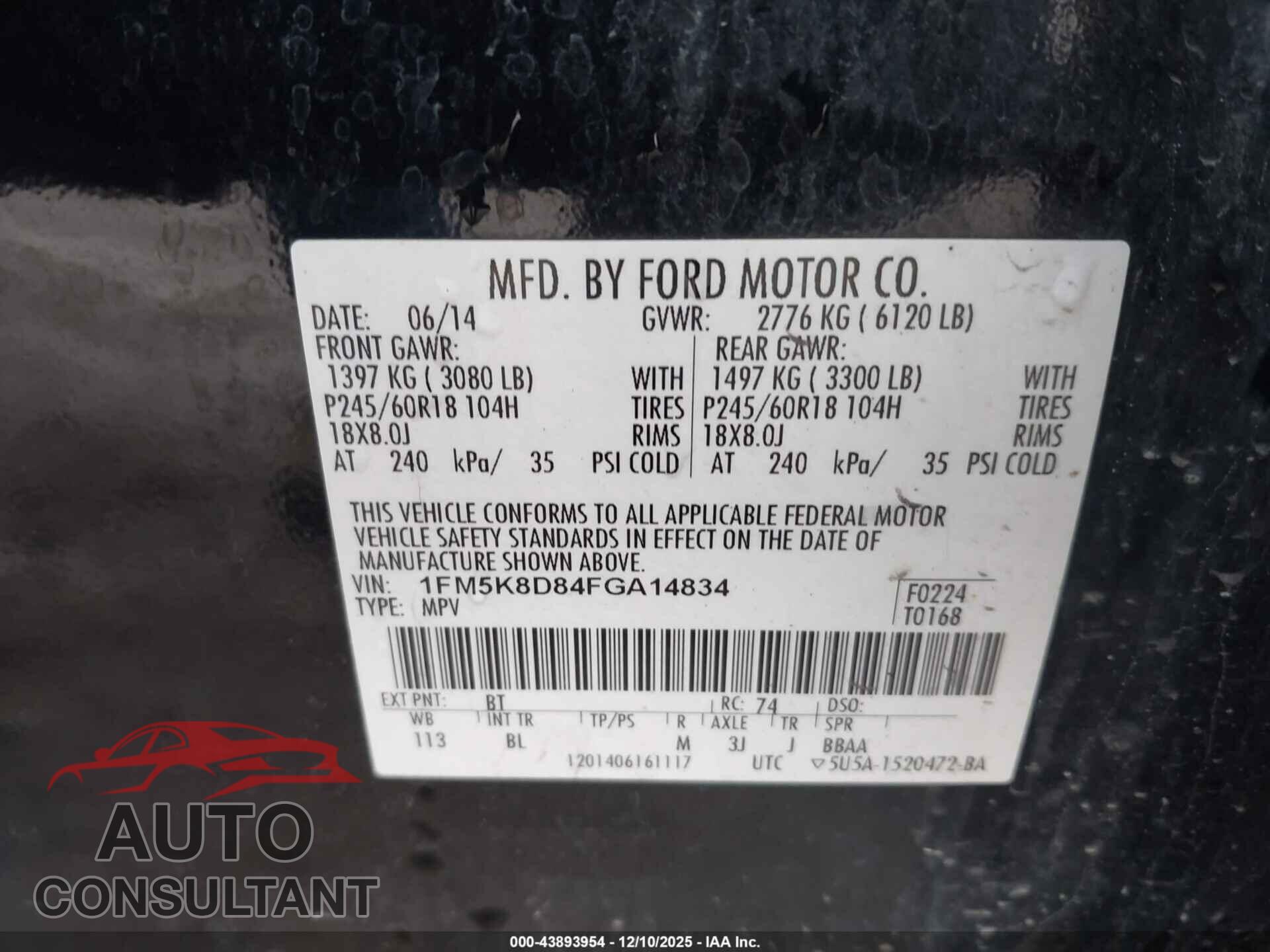 FORD EXPLORER 2015 - 1FM5K8D84FGA14834