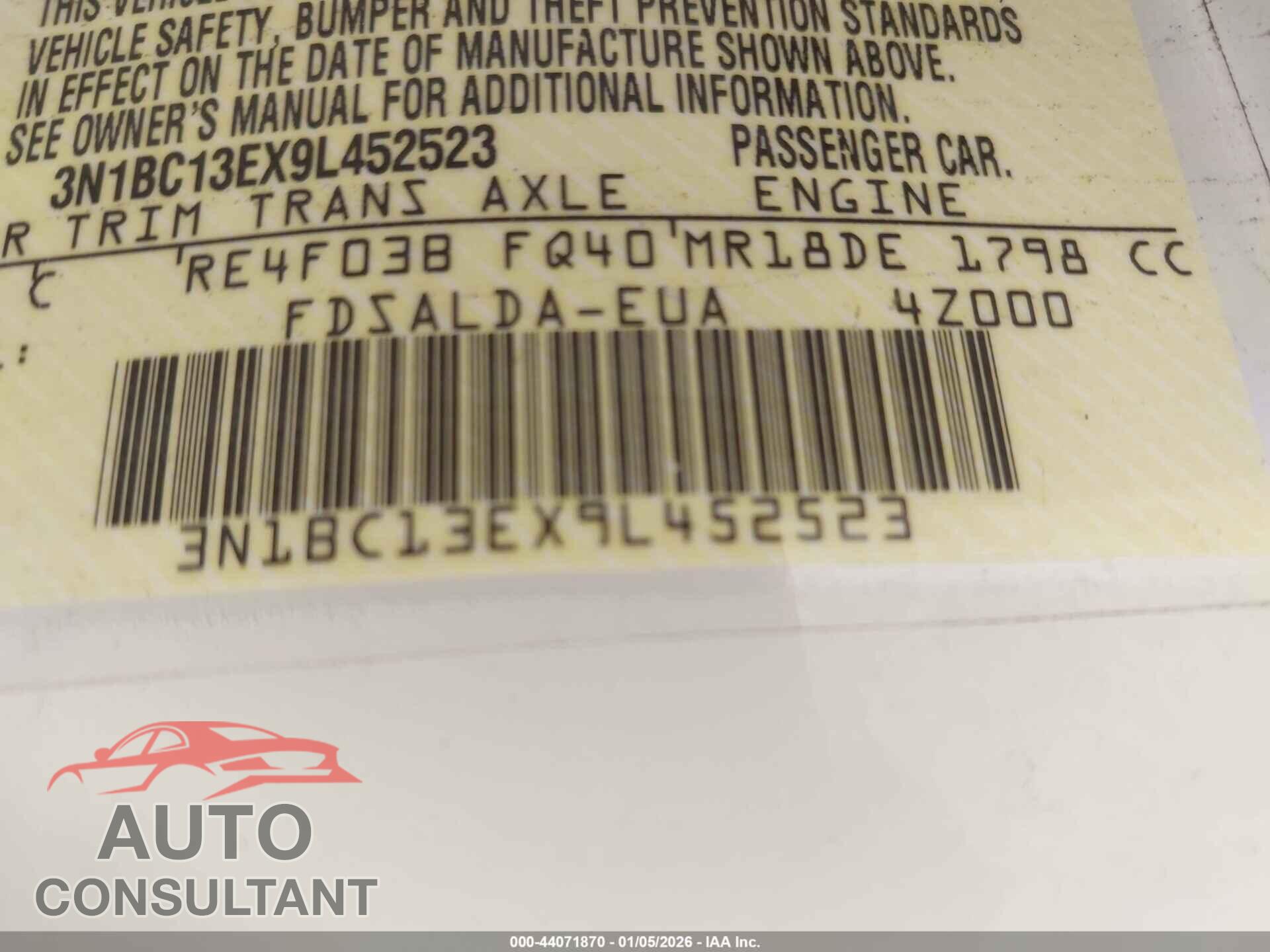 NISSAN VERSA 2009 - 3N1BC13EX9L452523