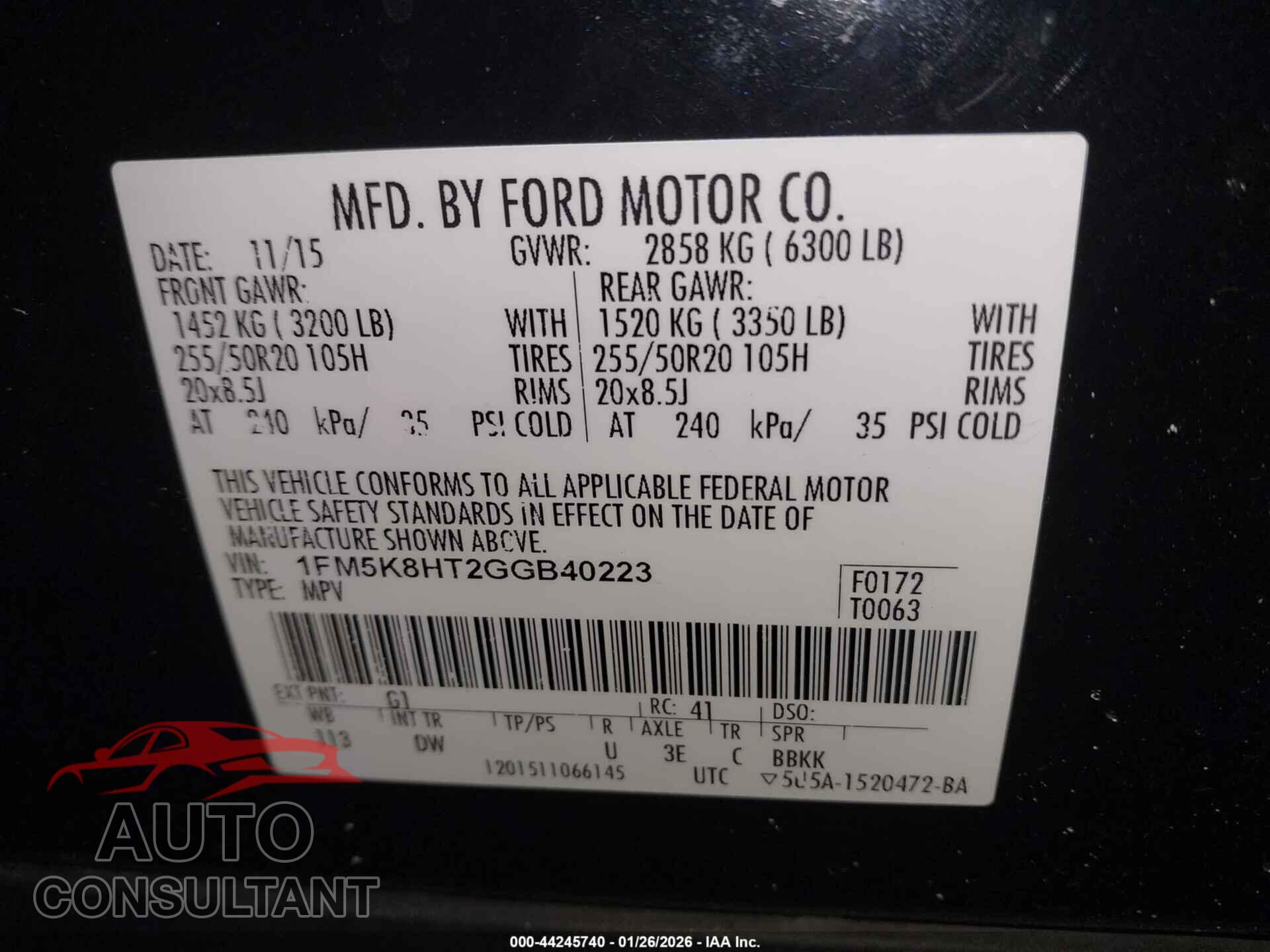 FORD EXPLORER 2016 - 1FM5K8HT2GGB40223
