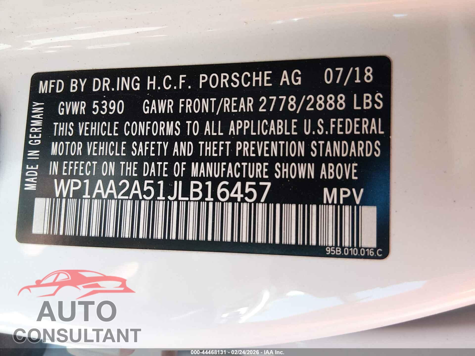 PORSCHE MACAN 2018 - WP1AA2A51JLB16457