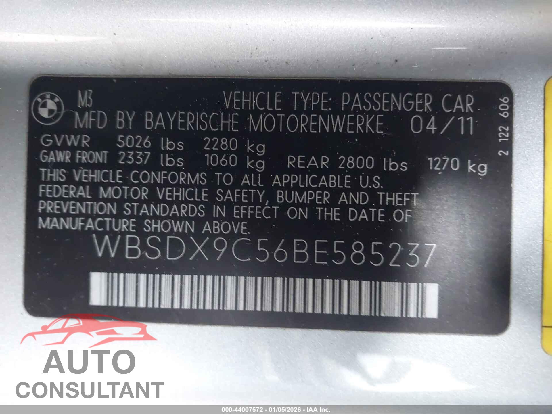 BMW M3 2011 - WBSDX9C56BE585237
