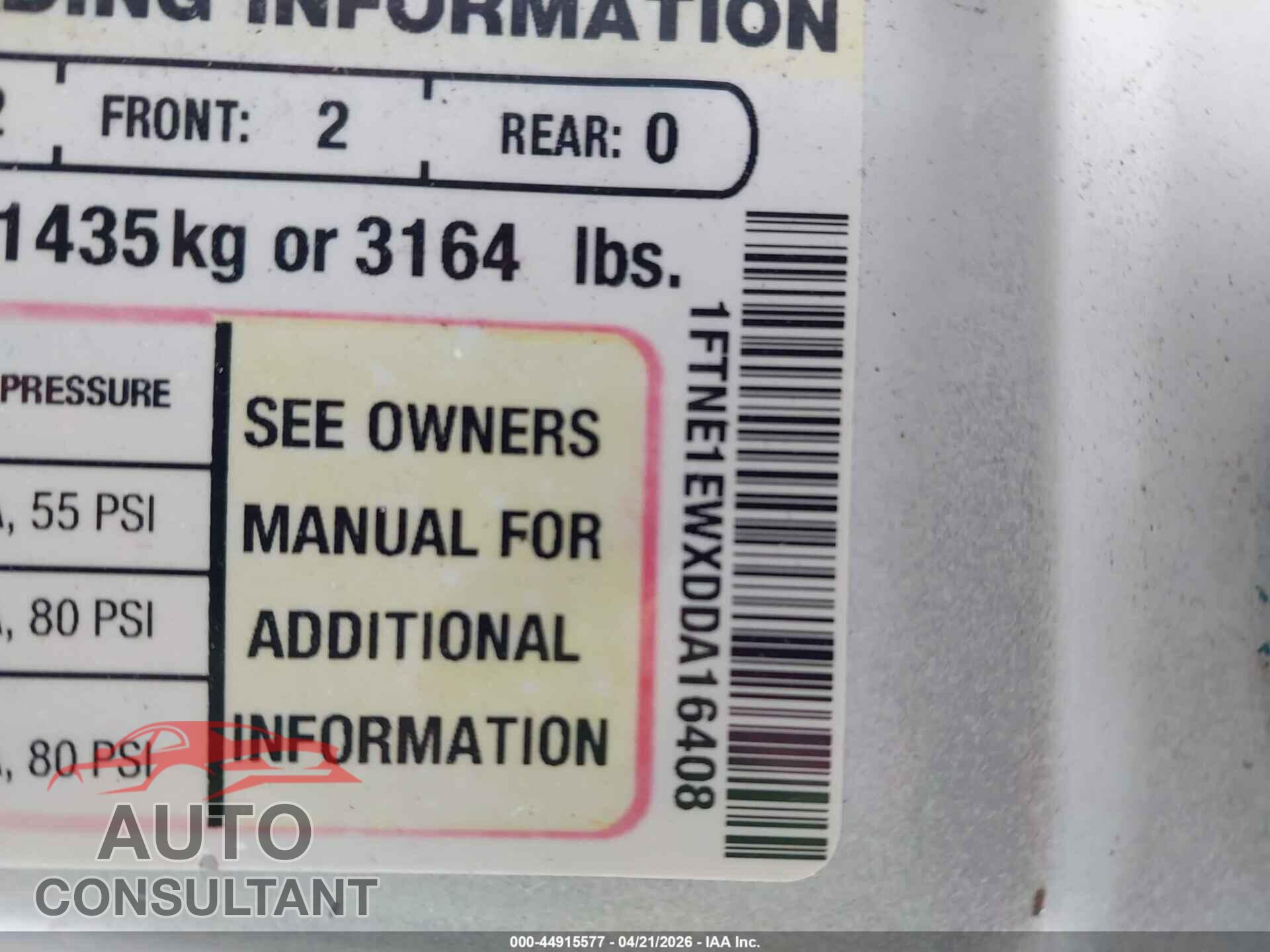 FORD E-150 2013 - 1FTNE1EWXDDA16408