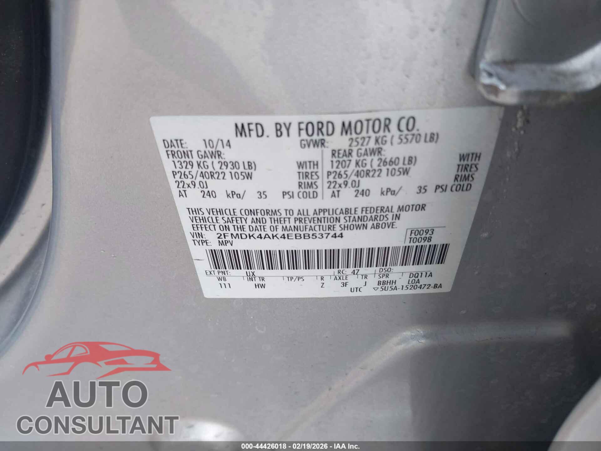 FORD EDGE 2014 - 2FMDK4AK4EBB53744