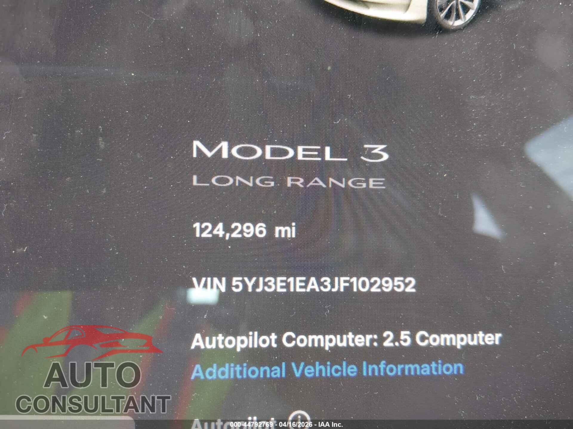 TESLA MODEL 3 2018 - 5YJ3E1EA3JF102952