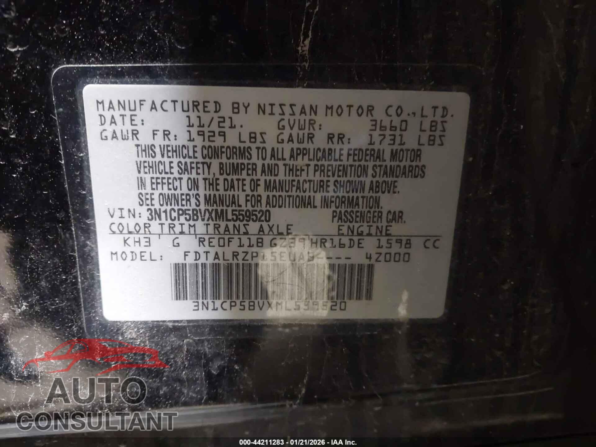 NISSAN KICKS 2021 - 3N1CP5BVXML559520