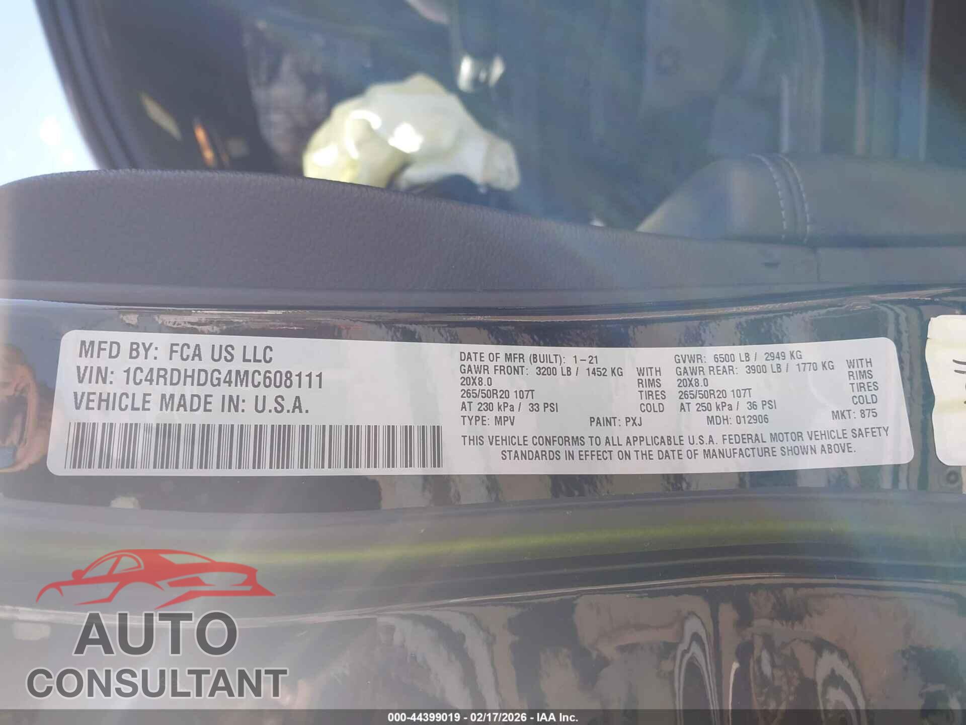 DODGE DURANGO 2021 - 1C4RDHDG4MC608111