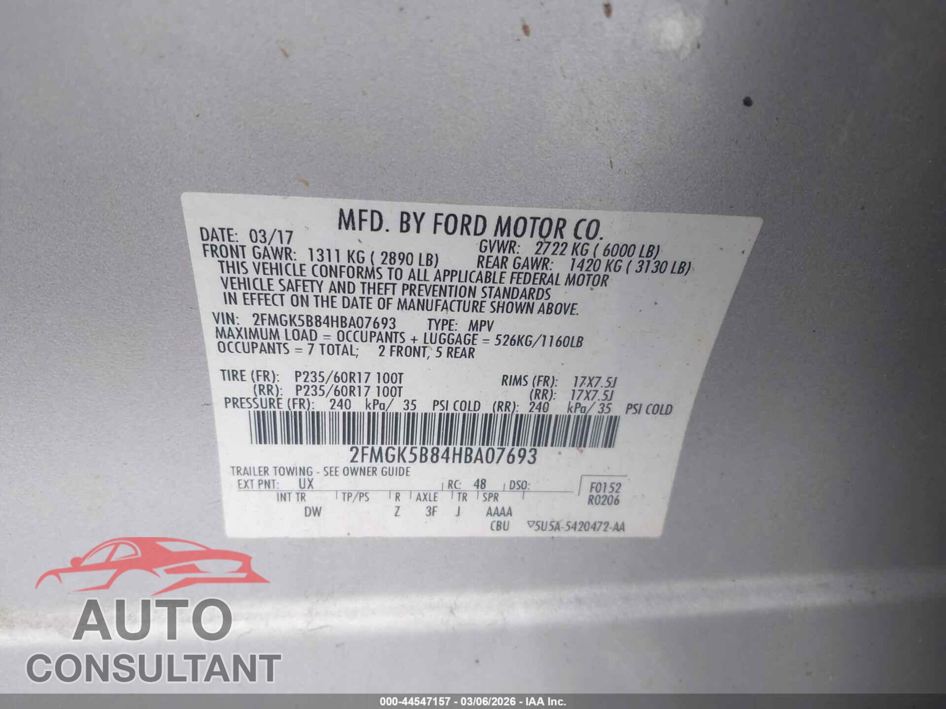 FORD FLEX 2017 - 2FMGK5B84HBA07693