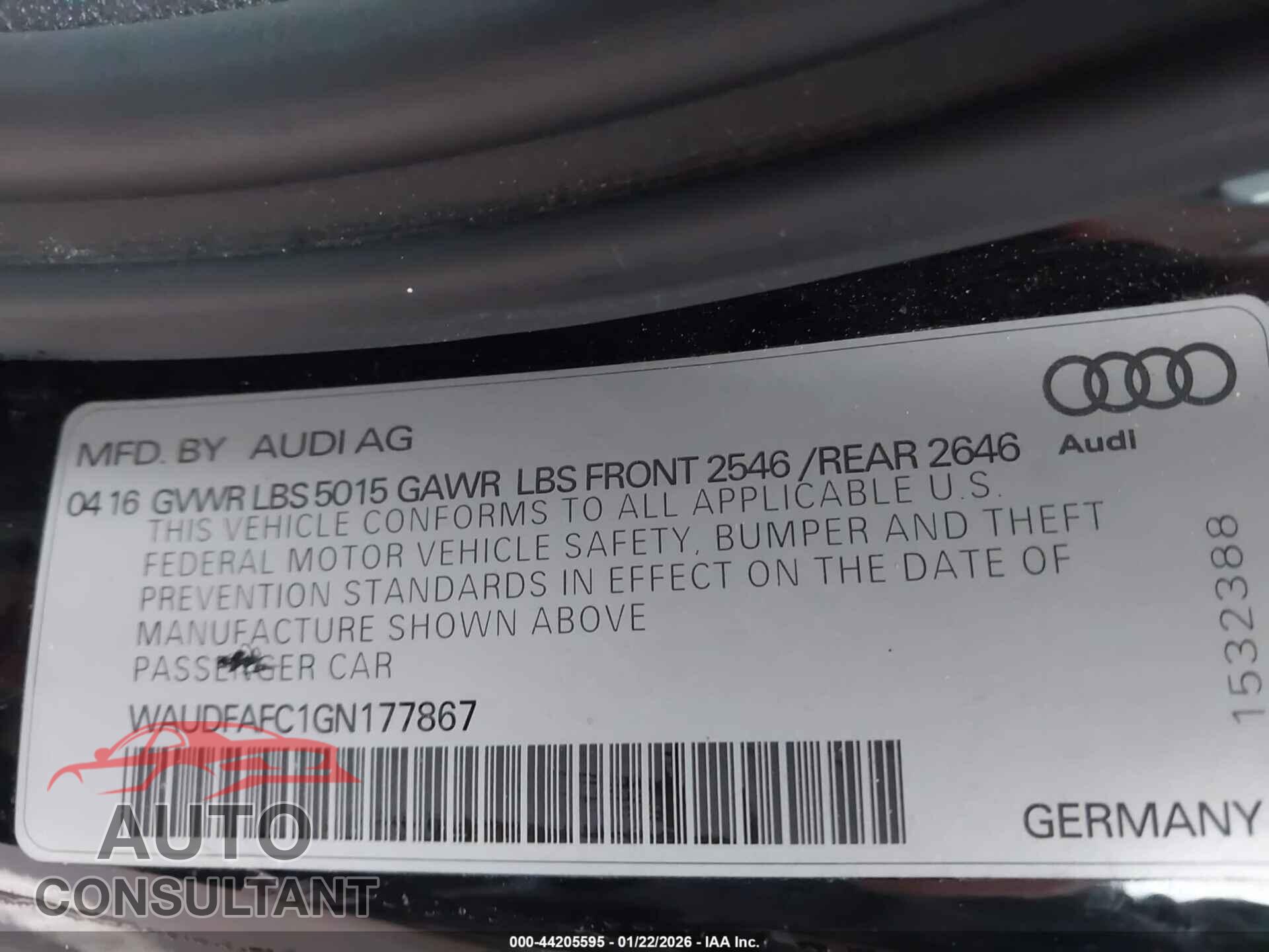 AUDI A6 2016 - WAUDFAFC1GN177867
