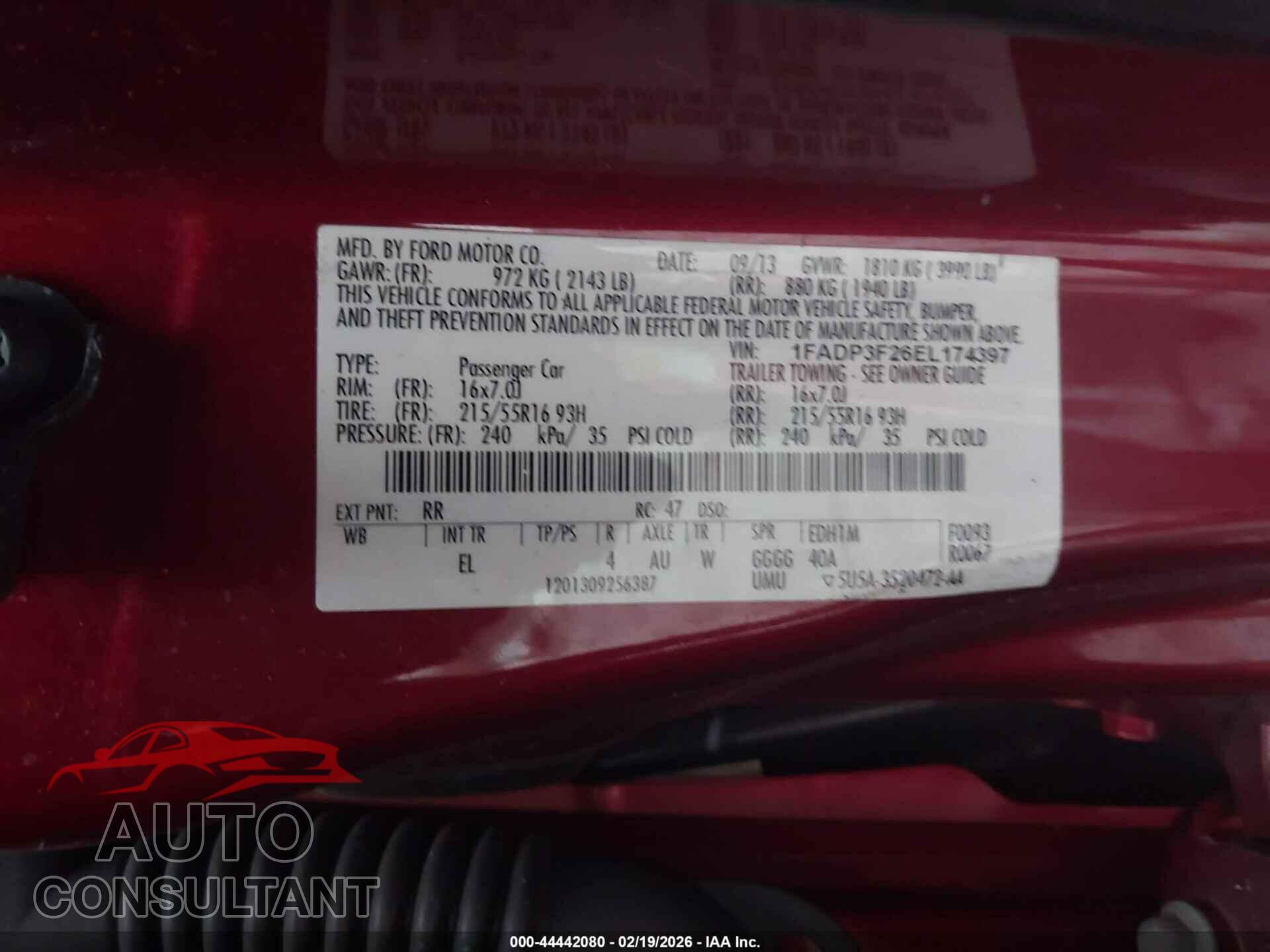 FORD FOCUS 2014 - 1FADP3F26EL174397