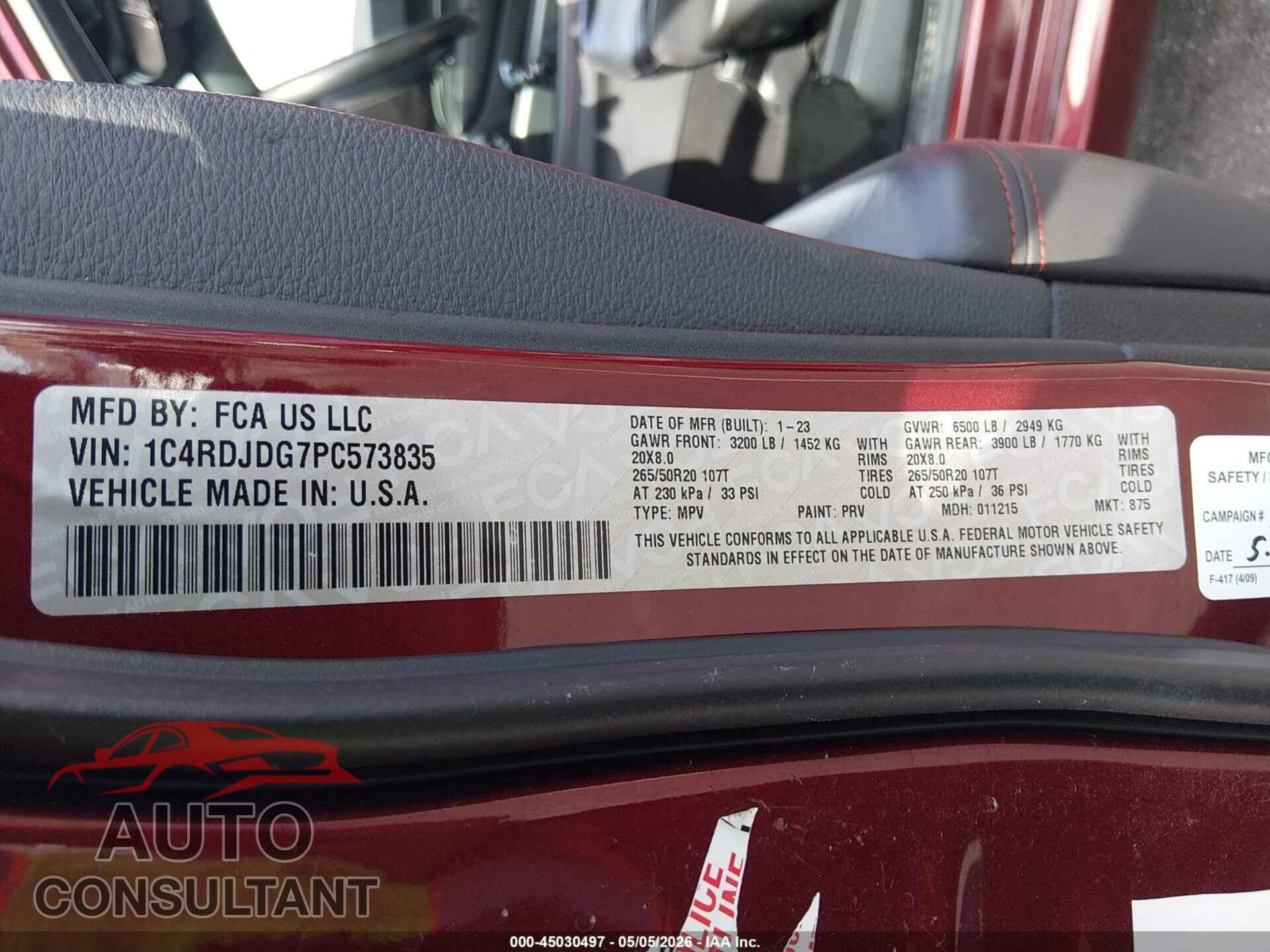 DODGE DURANGO 2023 - 1C4RDJDG7PC573835