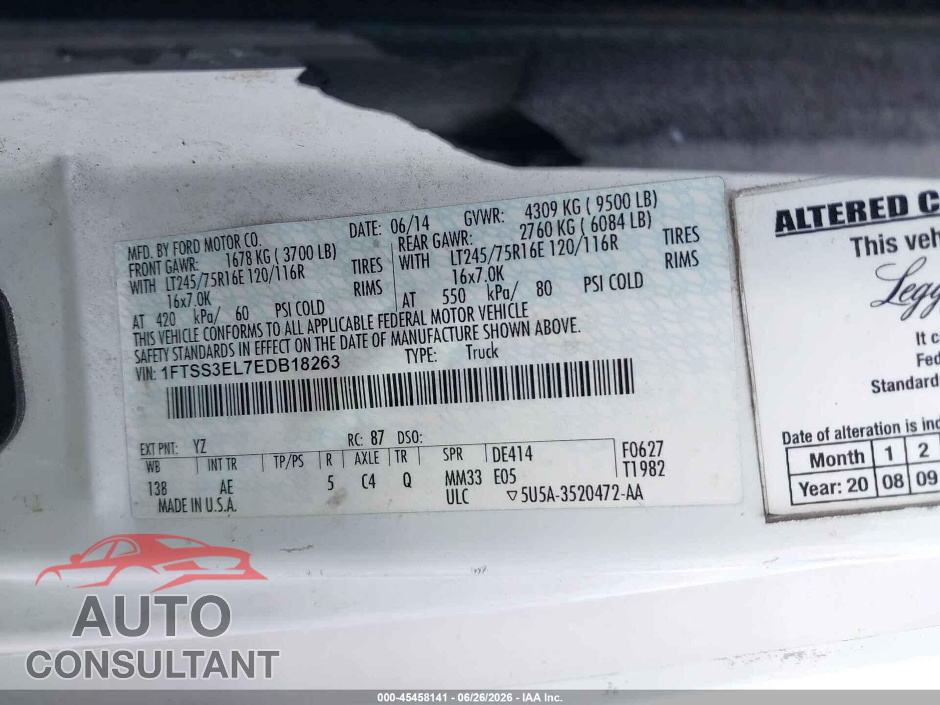 FORD E-350 SUPER DUTY 2014 - 1FTSS3EL7EDB18263