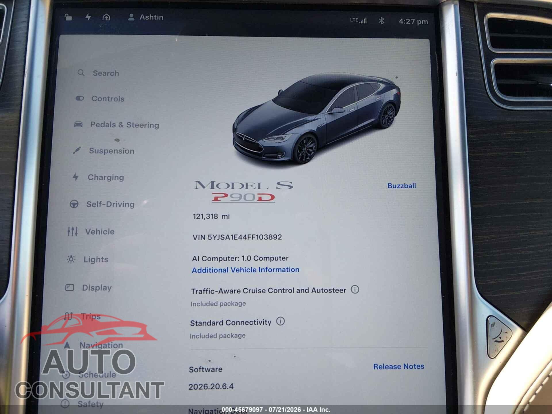 TESLA MODEL S 2015 - 5YJSA1E44FF103892