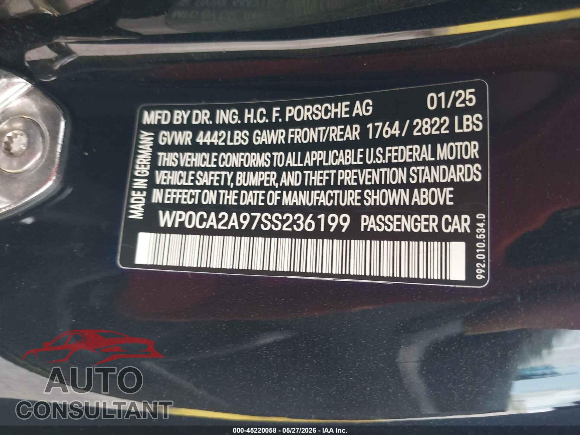 PORSCHE 911 2025 - WP0CA2A97SS236199
