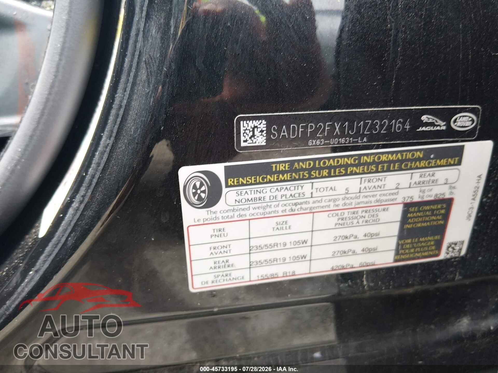 JAGUAR E-PACE 2018 - SADFP2FX1J1Z32164