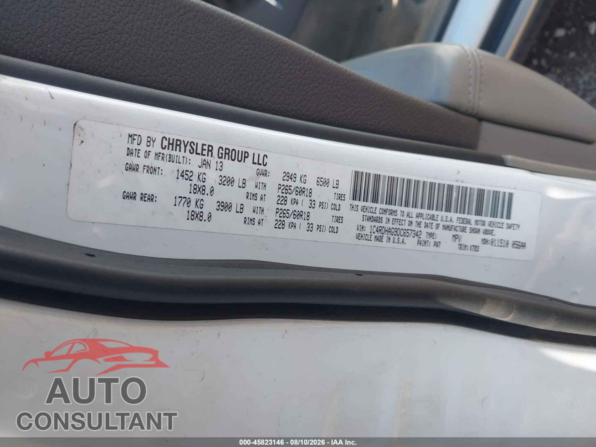 DODGE DURANGO 2013 - 1C4RDHAG9DC657342