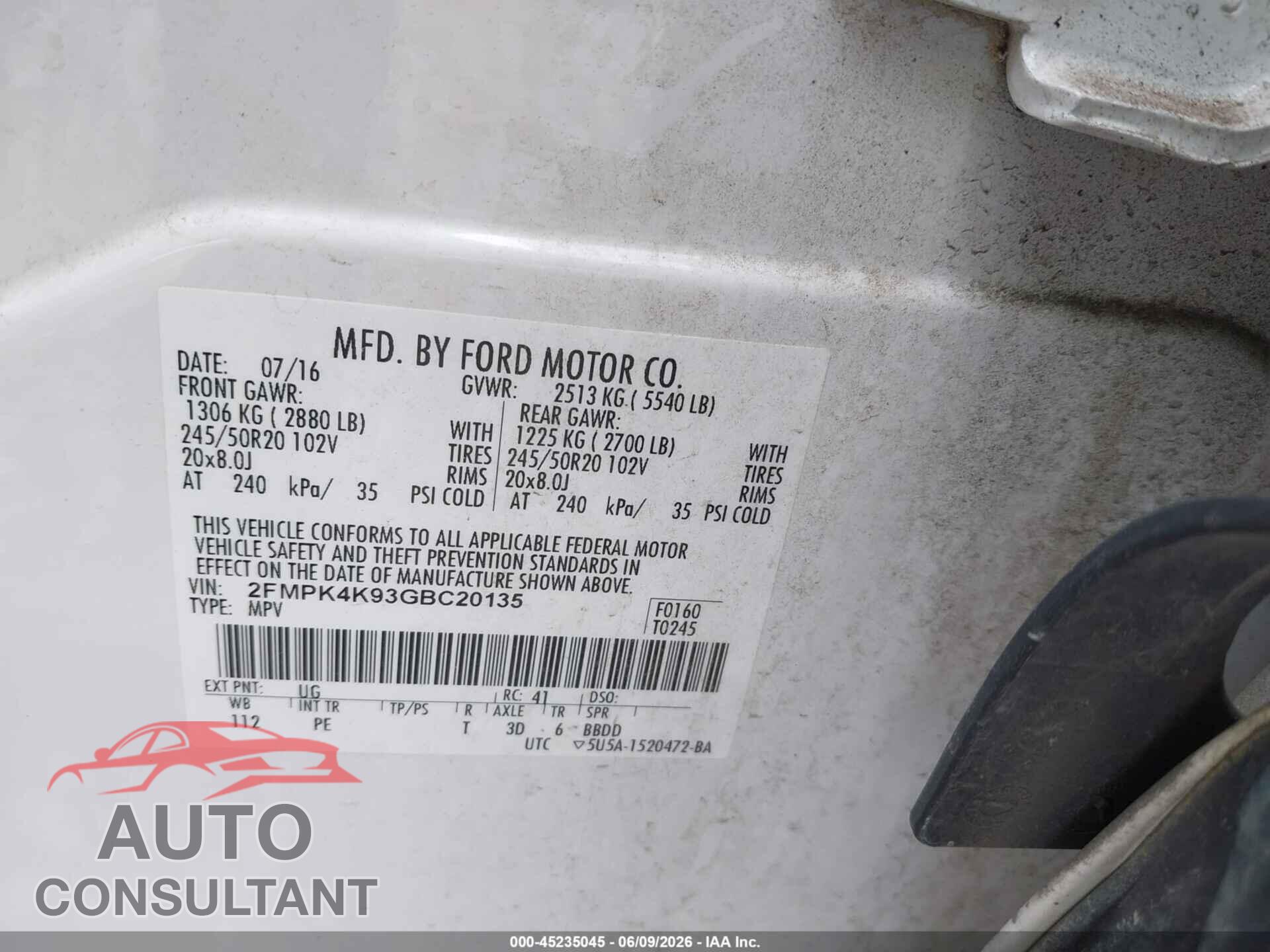 FORD EDGE 2016 - 2FMPK4K93GBC20135