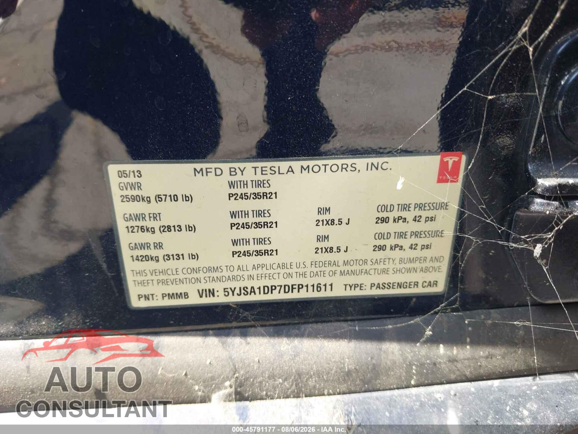 TESLA MODEL S 2013 - 5YJSA1DP7DFP11611