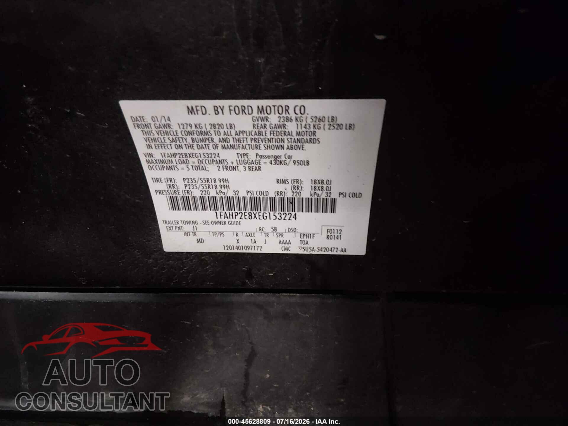 FORD TAURUS 2014 - 1FAHP2E8XEG153224