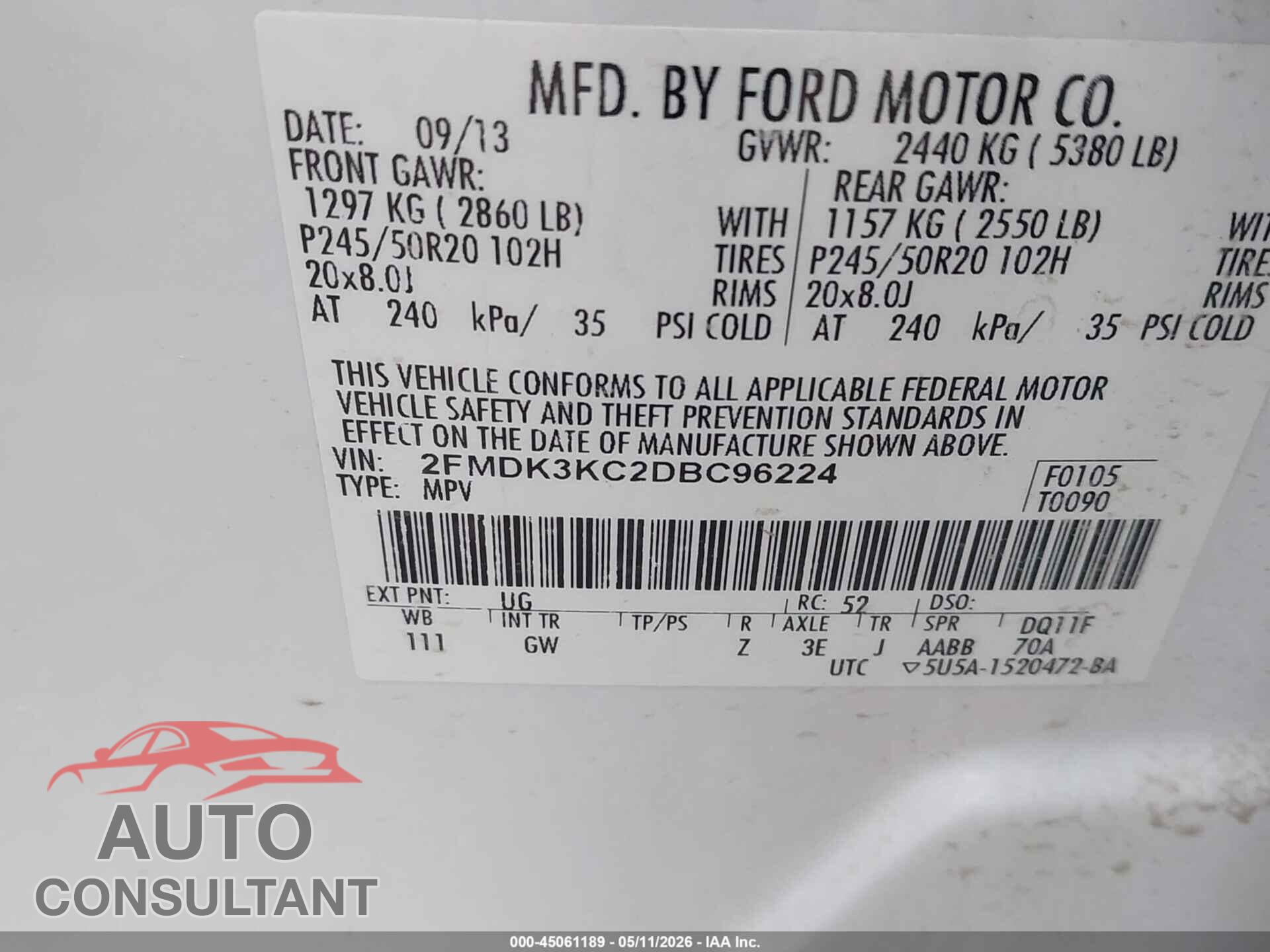 FORD EDGE 2013 - 2FMDK3KC2DBC96224