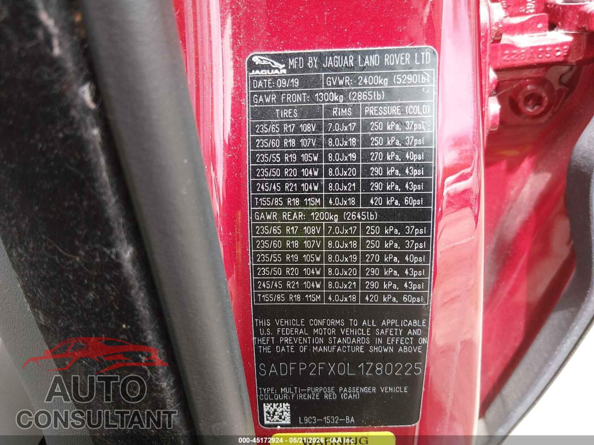 JAGUAR E-PACE 2020 - SADFP2FX0L1Z80225