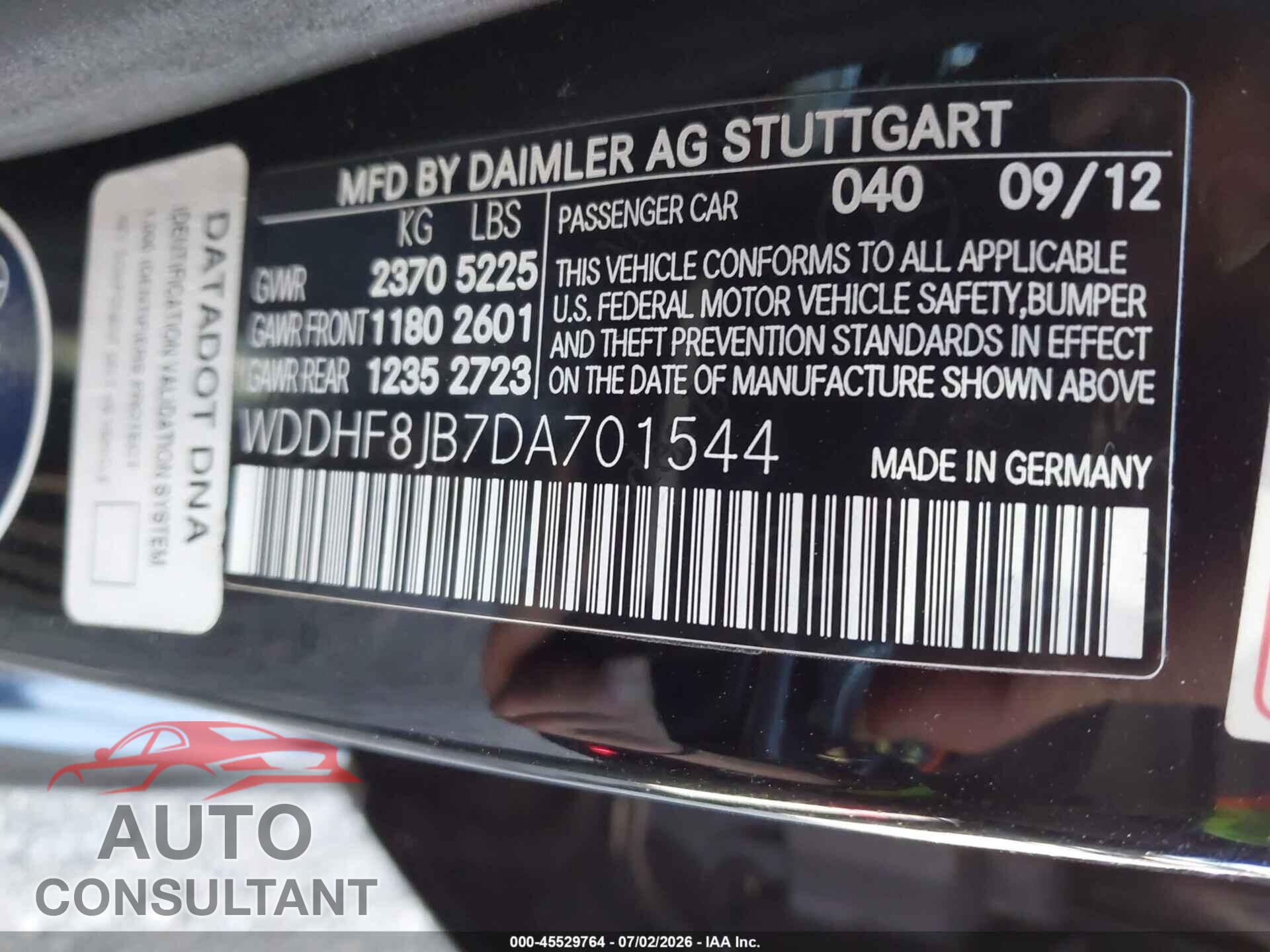 MERCEDES-BENZ E 350 2013 - WDDHF8JB7DA701544