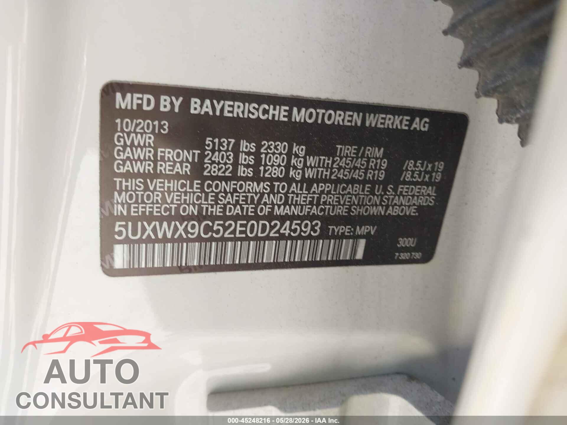 BMW X3 2014 - 5UXWX9C52E0D24593