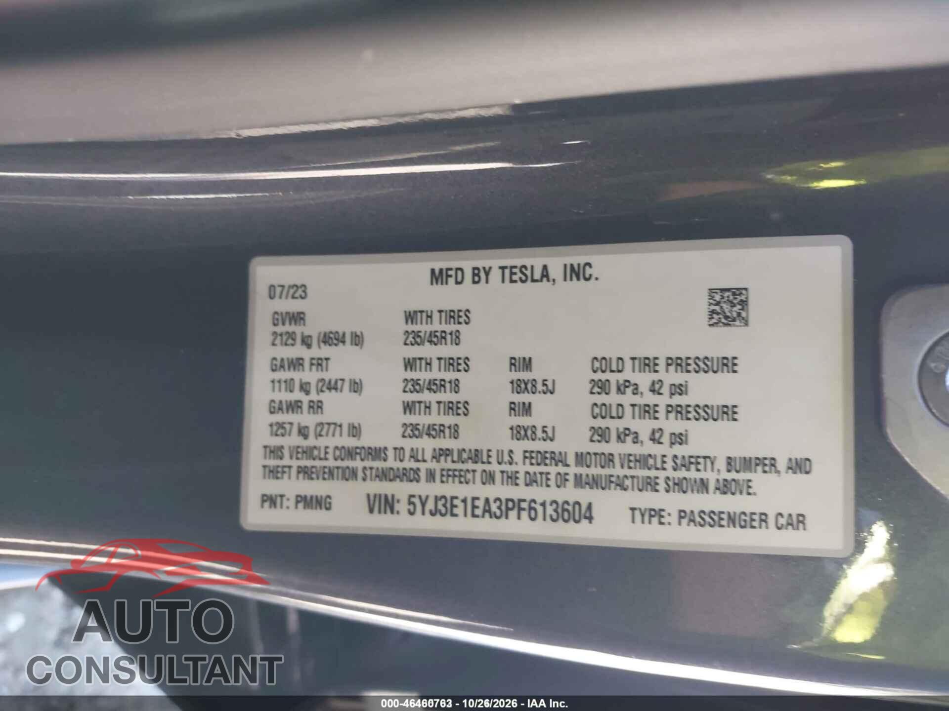 TESLA MODEL 3 2023 - 5YJ3E1EA3PF613604