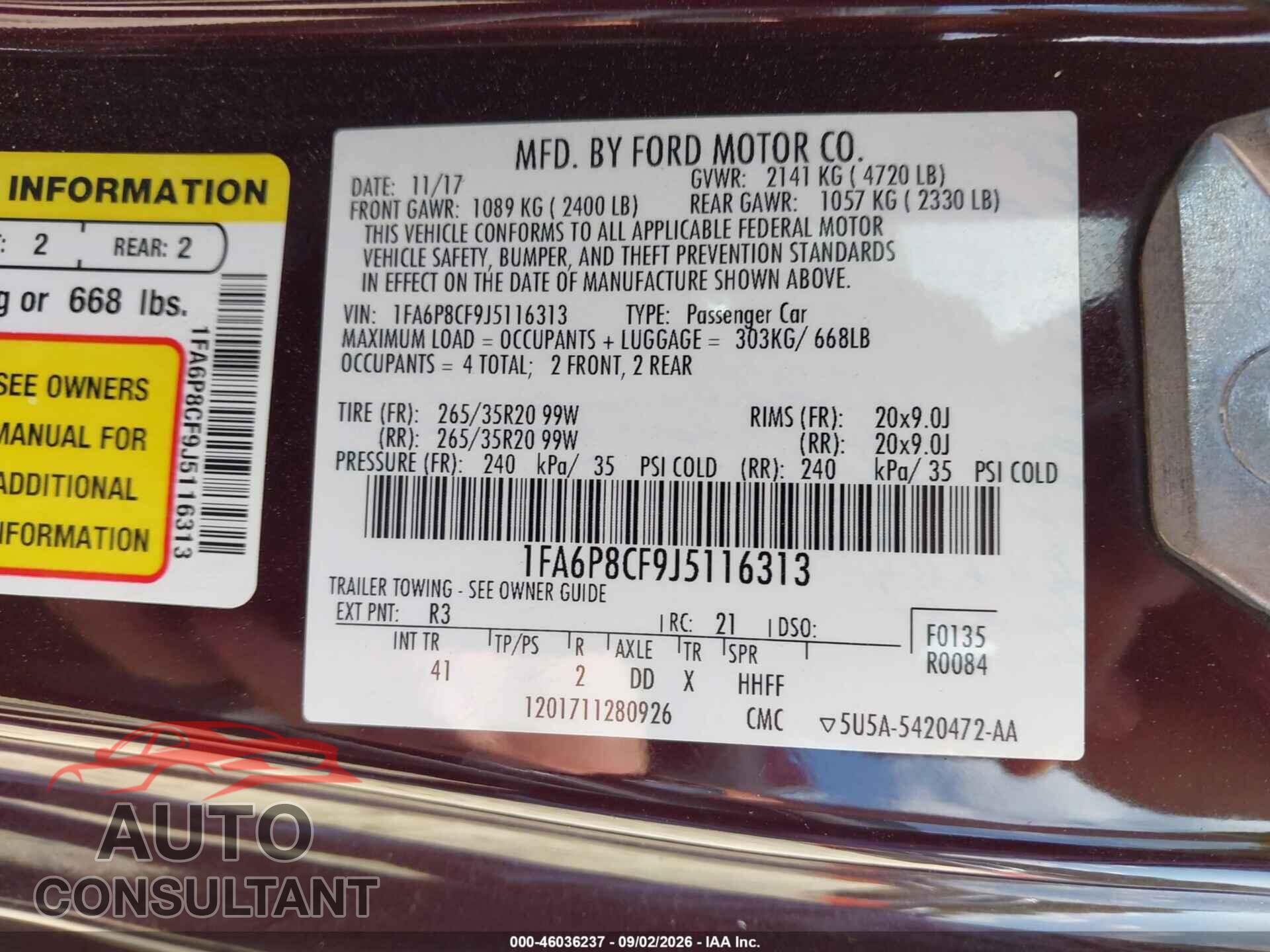 FORD MUSTANG 2018 - 1FA6P8CF9J5116313