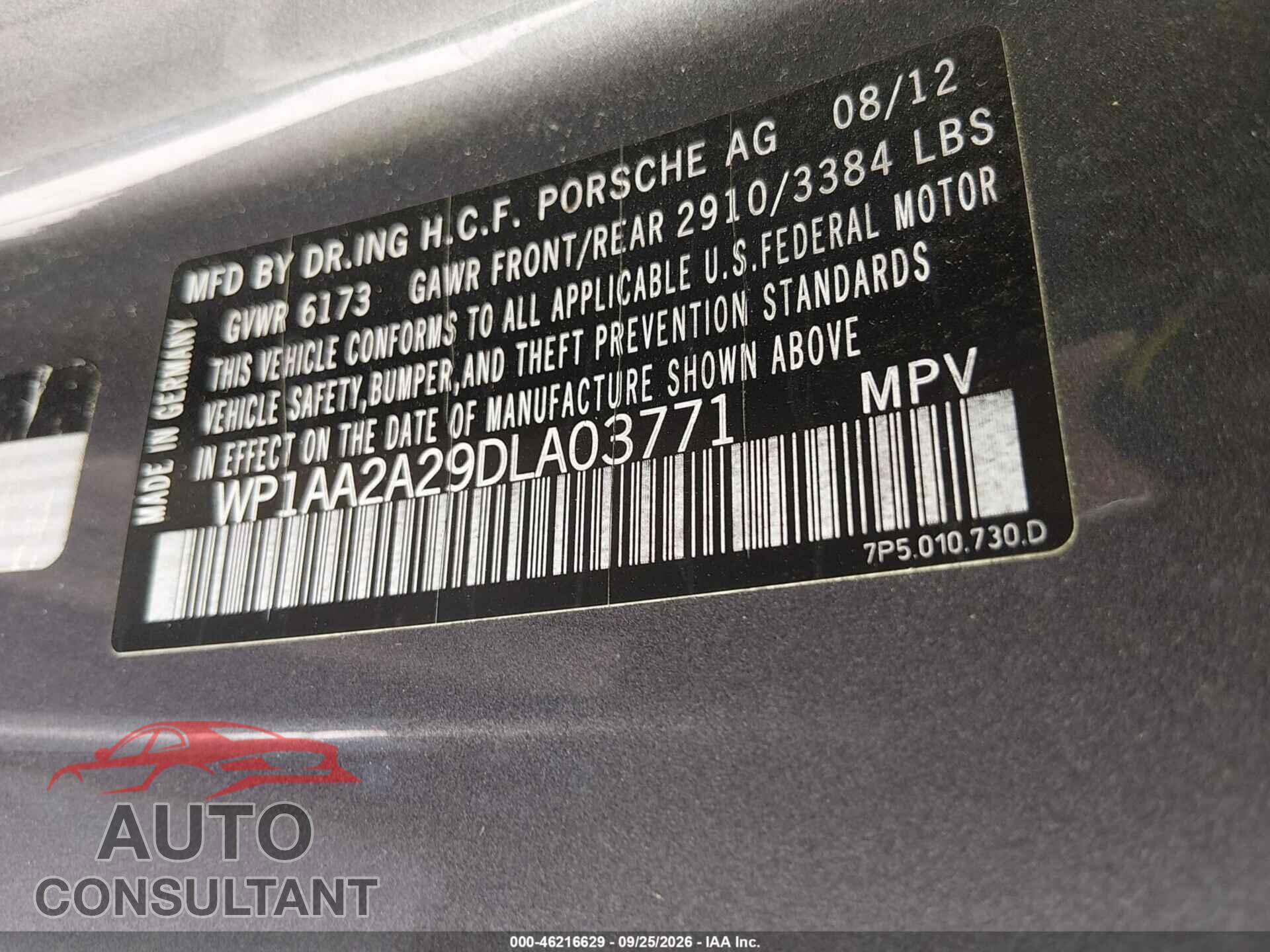 PORSCHE CAYENNE 2013 - WP1AA2A29DLA03771
