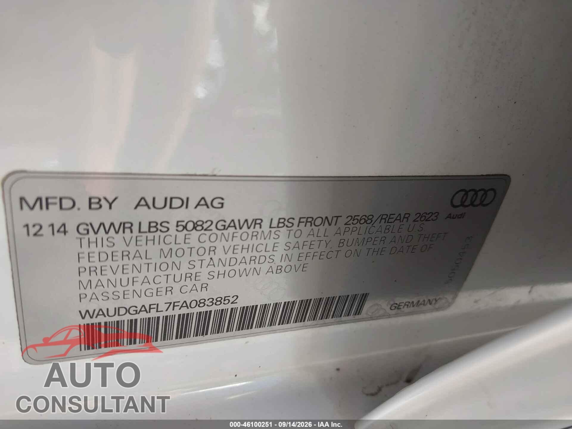 AUDI S4 2015 - WAUDGAFL7FA083852