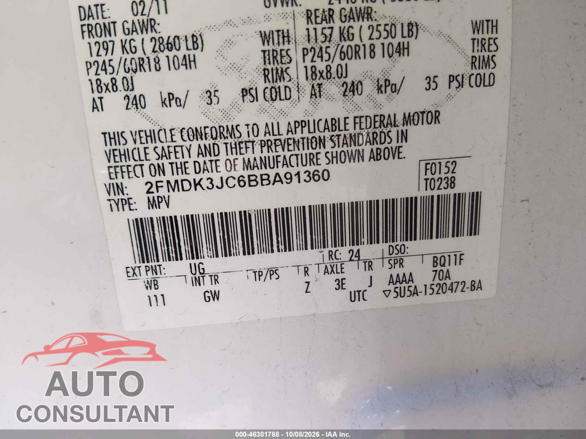 FORD EDGE 2011 - 2FMDK3JC6BBA91360