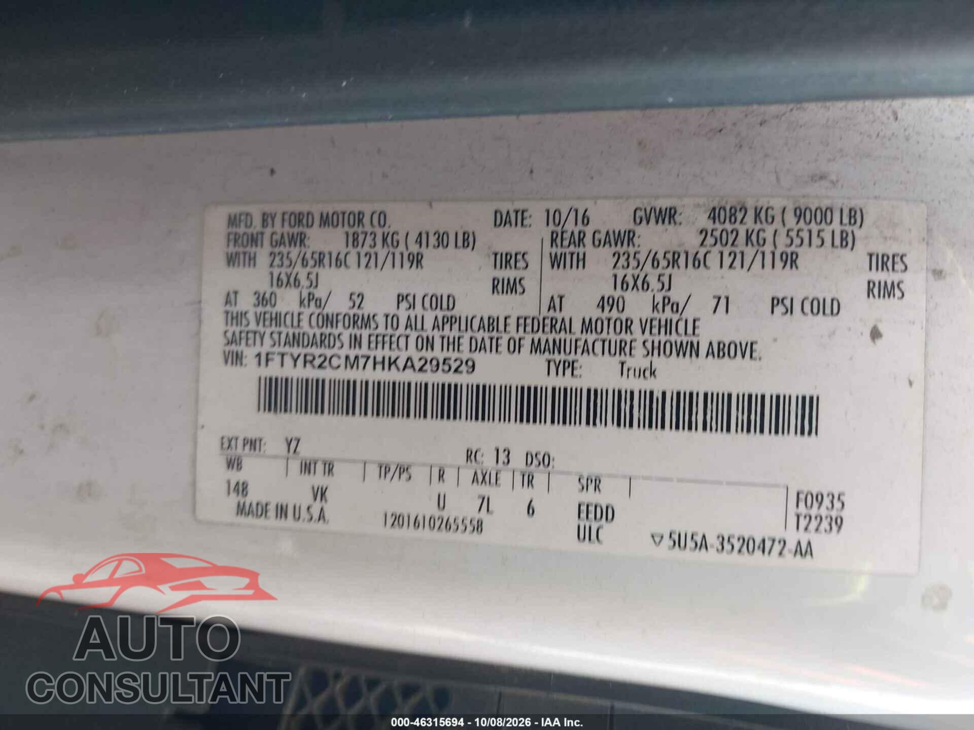 FORD TRANSIT-250 2017 - 1FTYR2CM7HKA29529