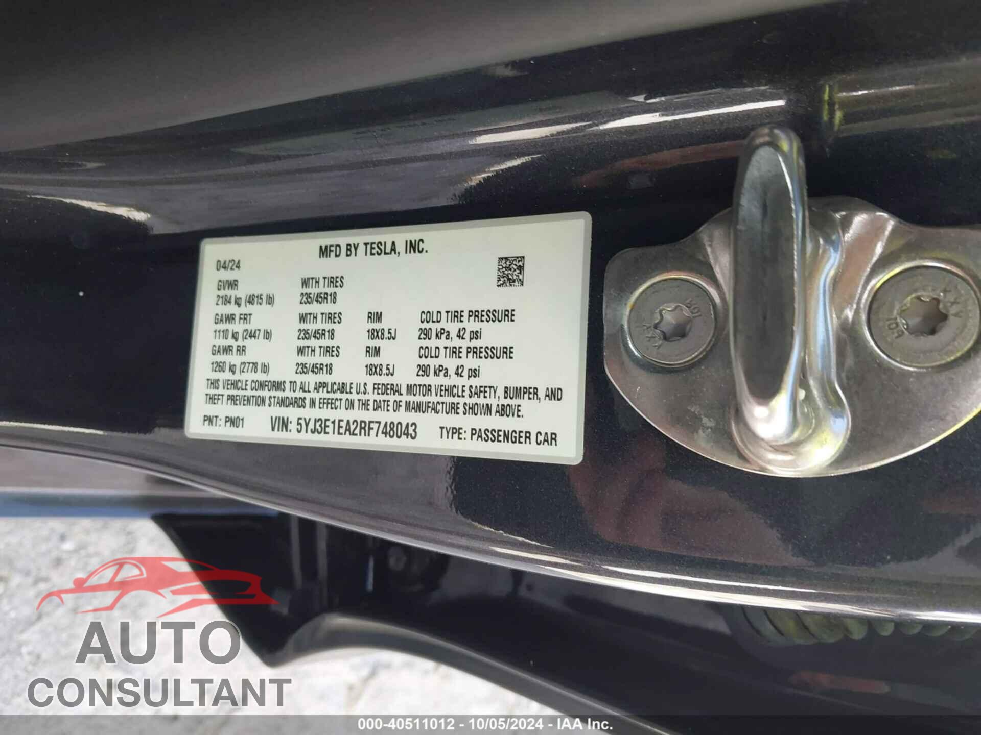 TESLA MODEL 3 2024 - 5YJ3E1EA2RF748043
