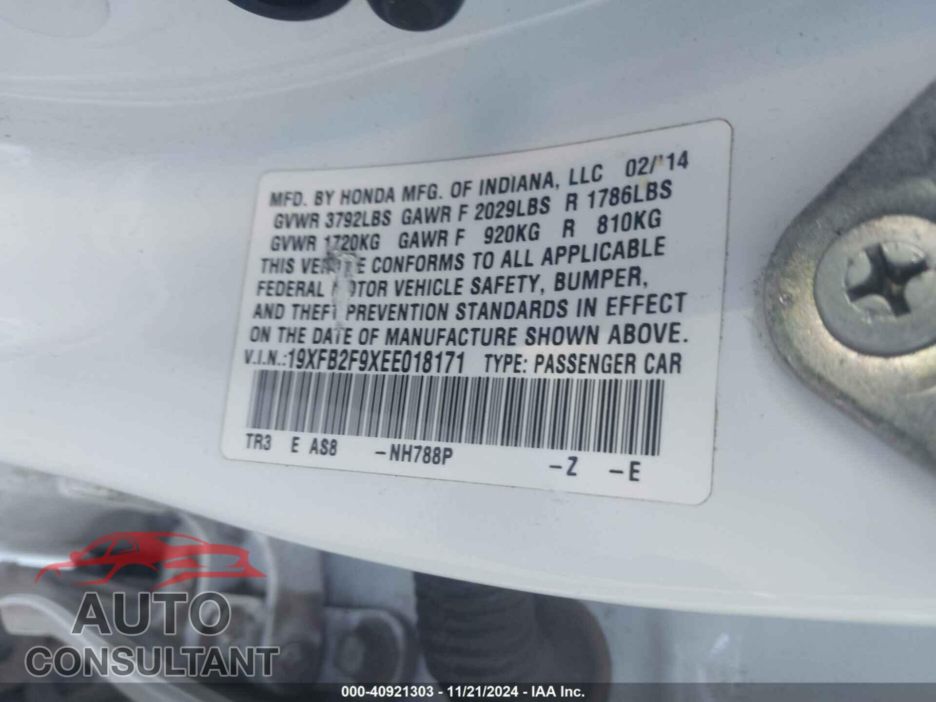 HONDA CIVIC 2014 - 19XFB2F9XEE018171