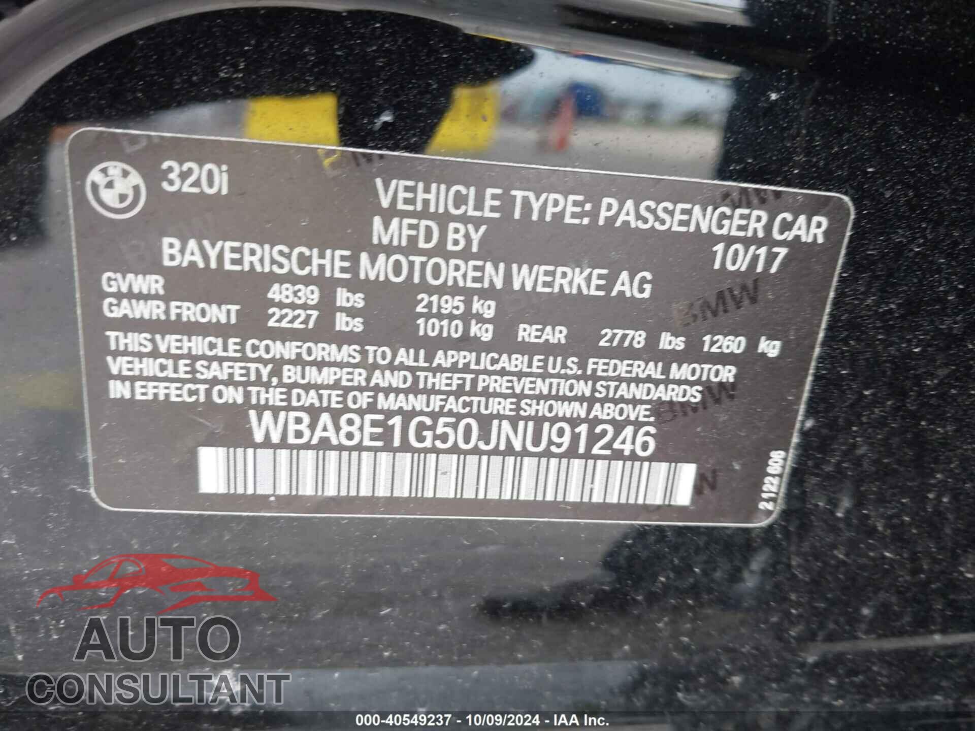 BMW 320 2018 - WBA8E1G50JNU91246