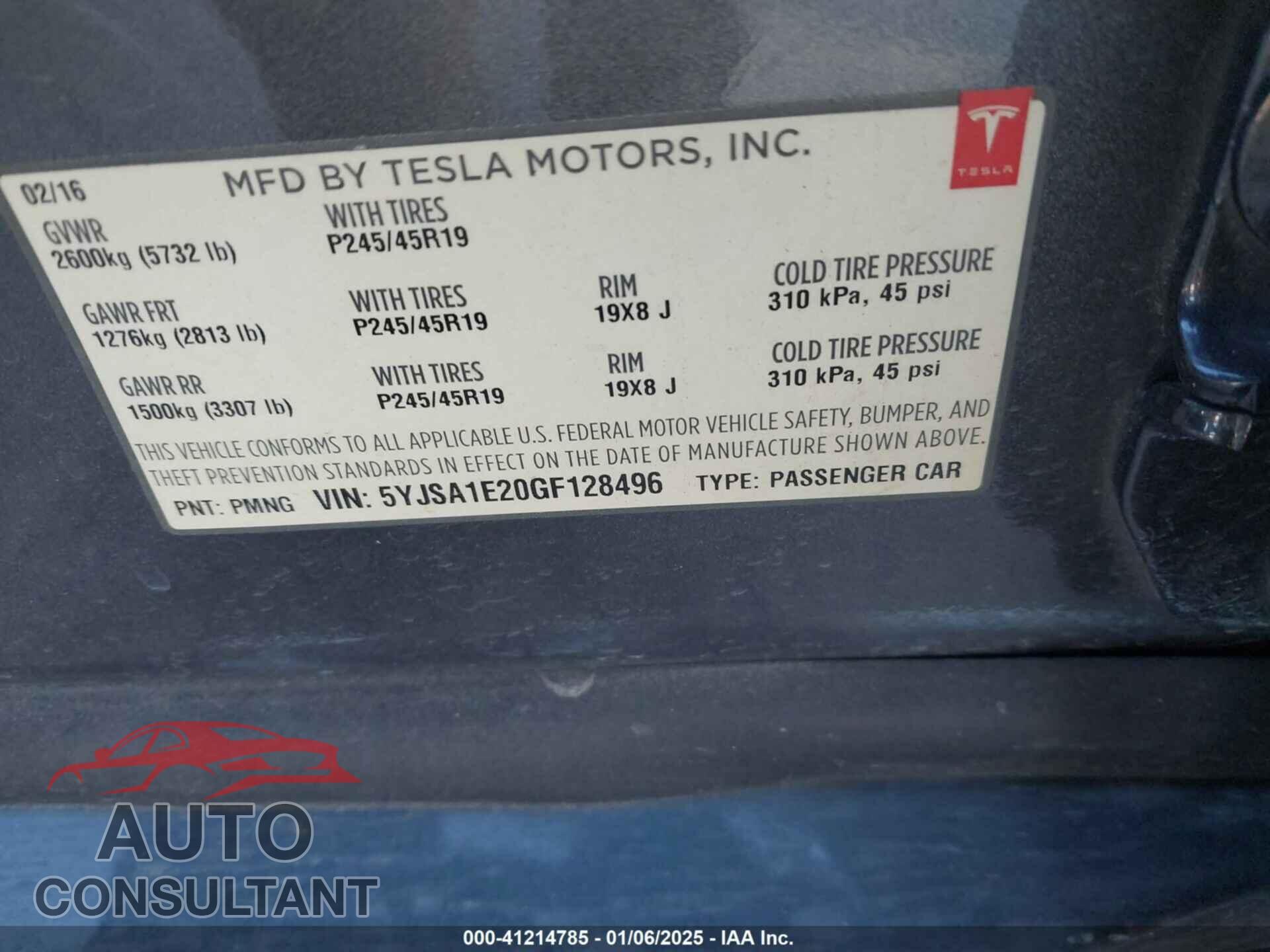 TESLA MODEL S 2016 - 5YJSA1E20GF128496