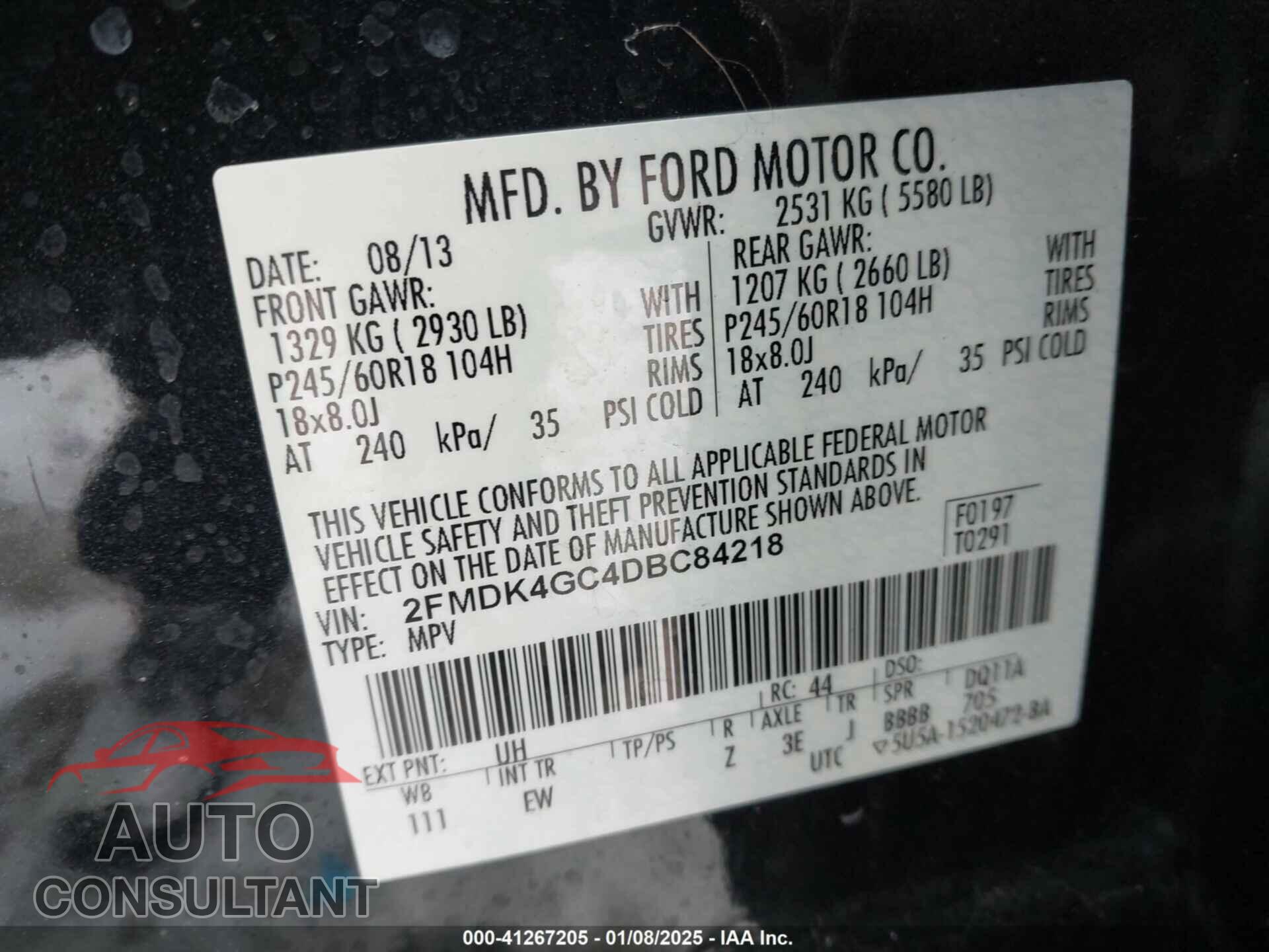 FORD EDGE 2013 - 2FMDK4GC4DBC84218