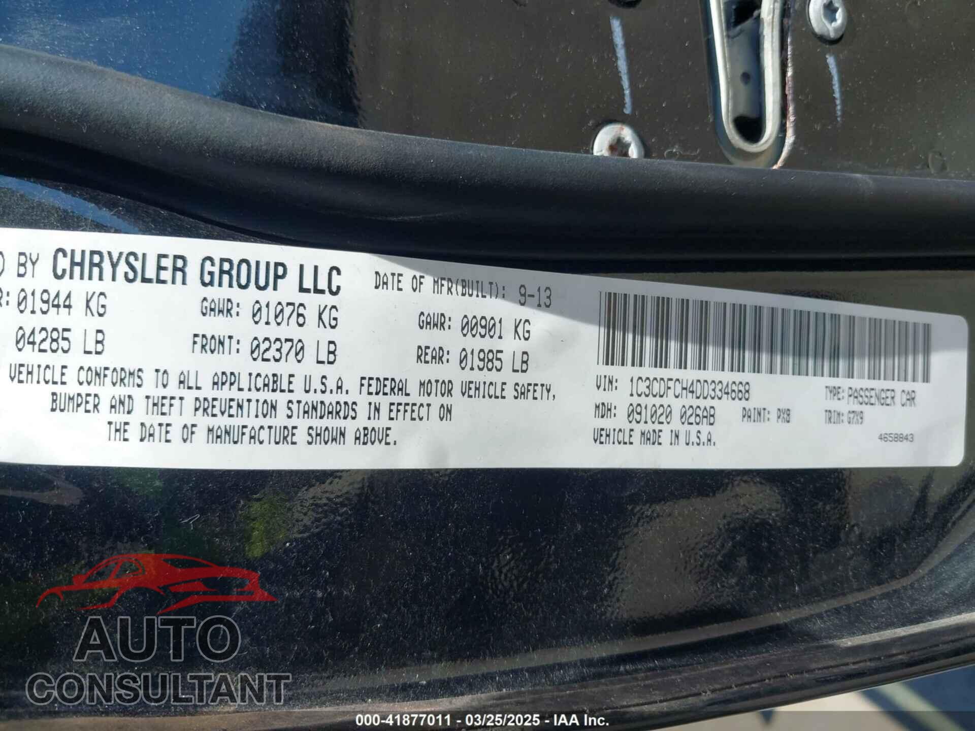 DODGE DART 2013 - 1C3CDFCH4DD334668