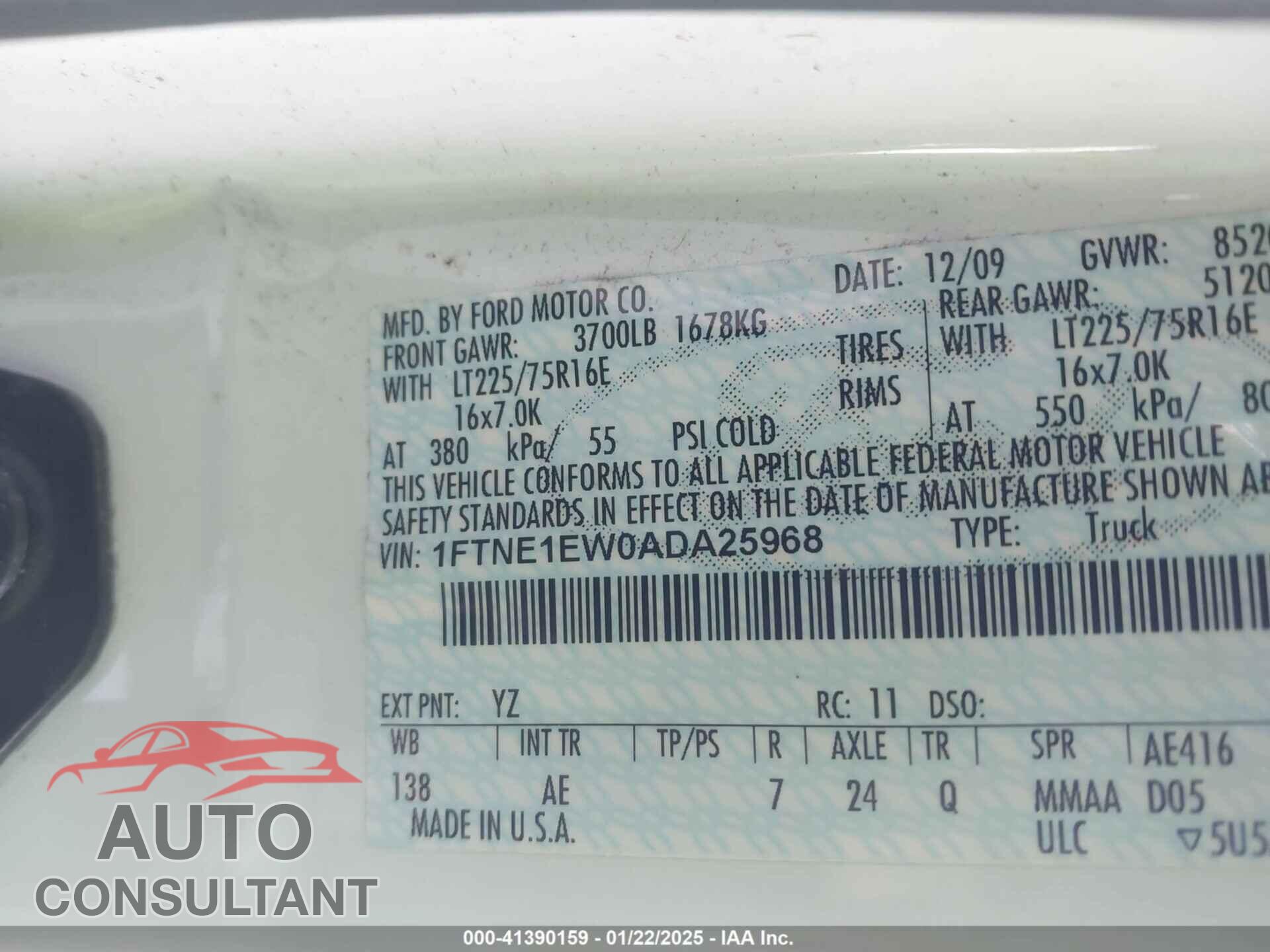 FORD E-150 2010 - 1FTNE1EW0ADA25968
