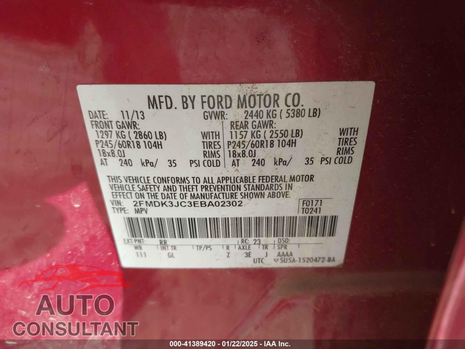 FORD EDGE 2014 - 2FMDK3JC3EBA02302