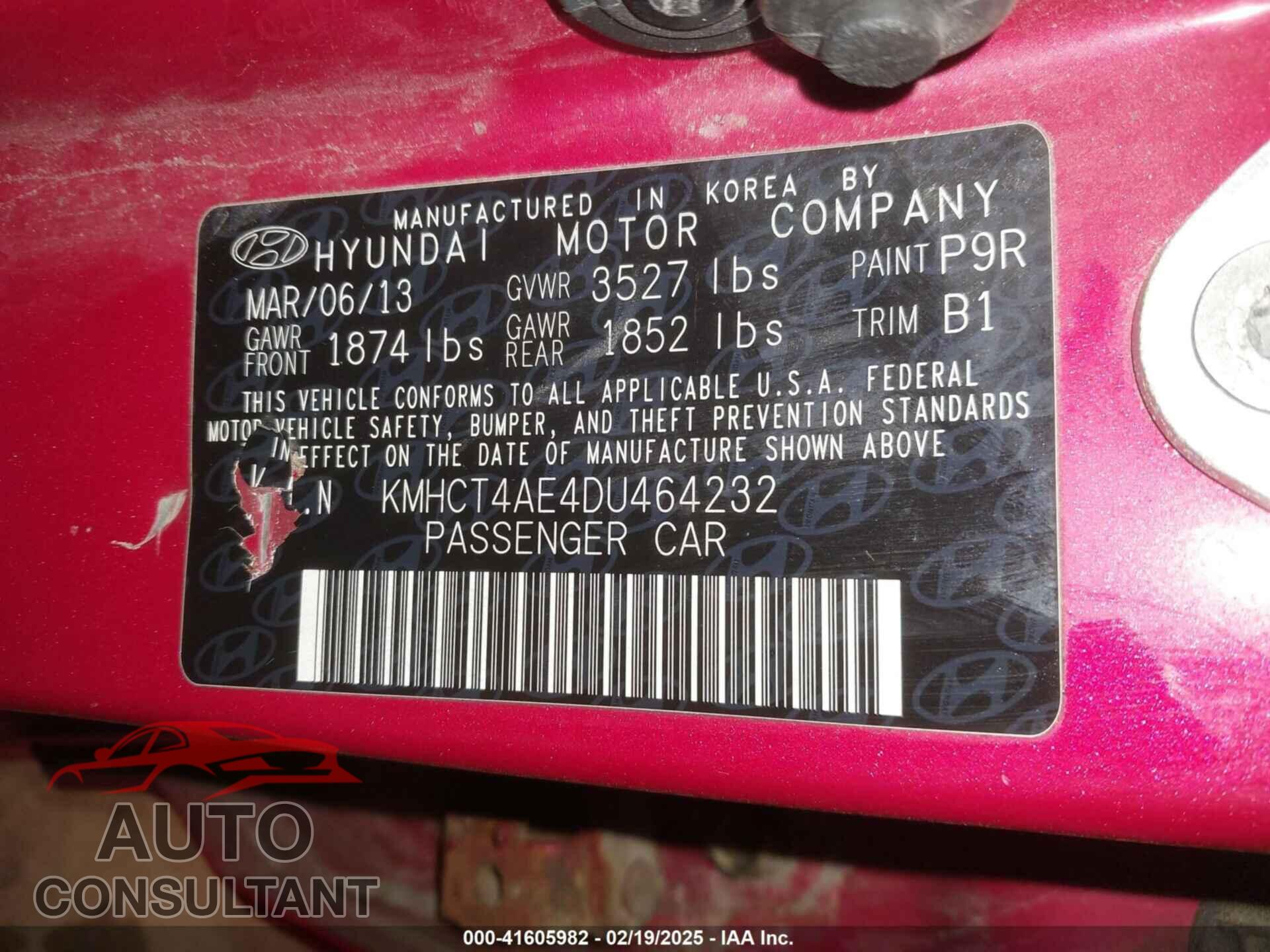 HYUNDAI ACCENT 2013 - KMHCT4AE4DU464232