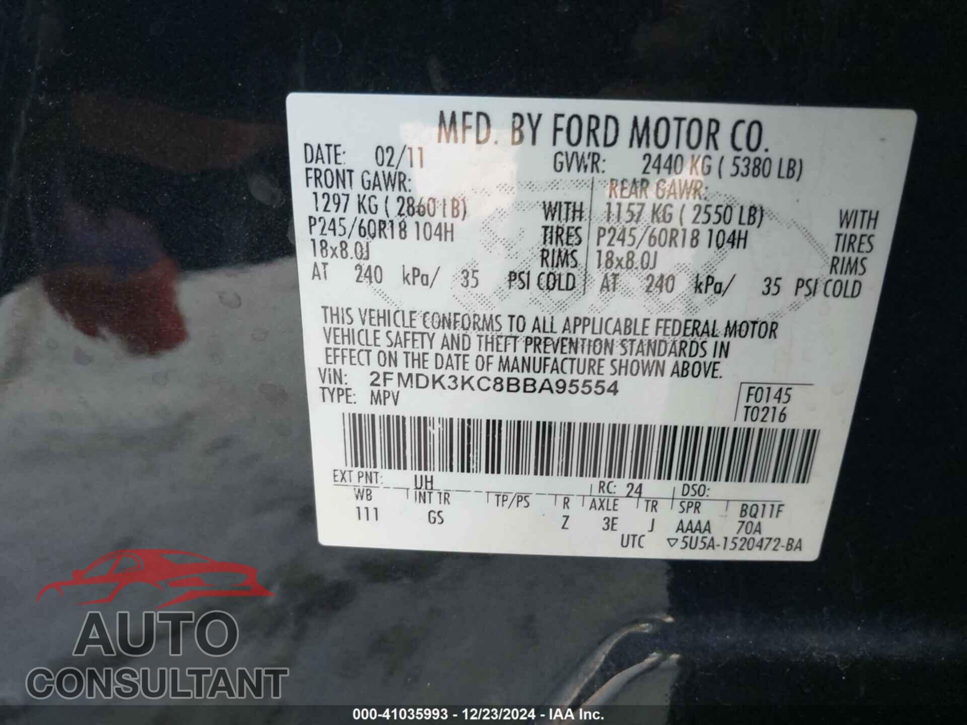 FORD EDGE 2011 - 2FMDK3KC8BBA95554