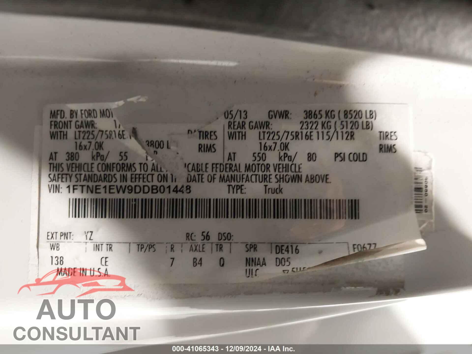 FORD E-150 2013 - 1FTNE1EW9DDB01448