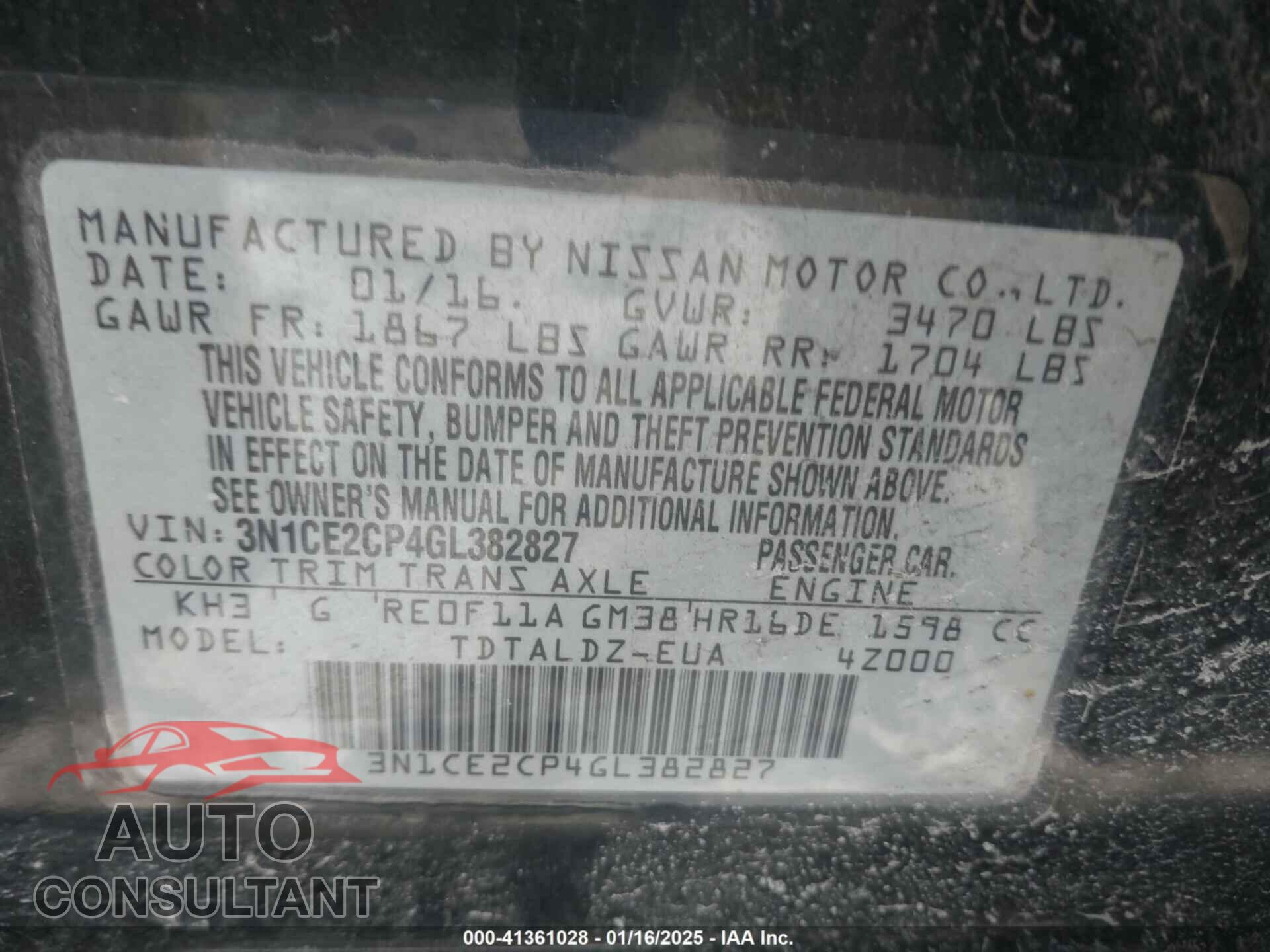 NISSAN VERSA NOTE 2016 - 3N1CE2CP4GL382827