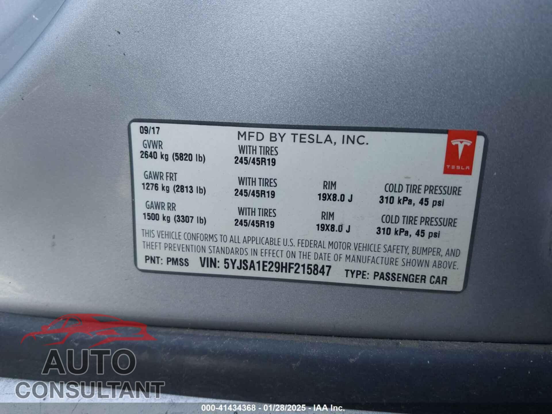TESLA MODEL S 2017 - 5YJSA1E29HF215847