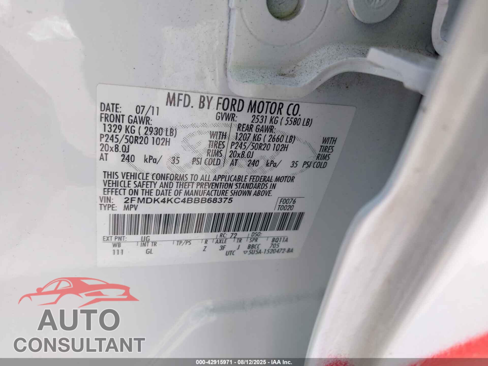 FORD EDGE 2011 - 2FMDK4KC4BBB68375