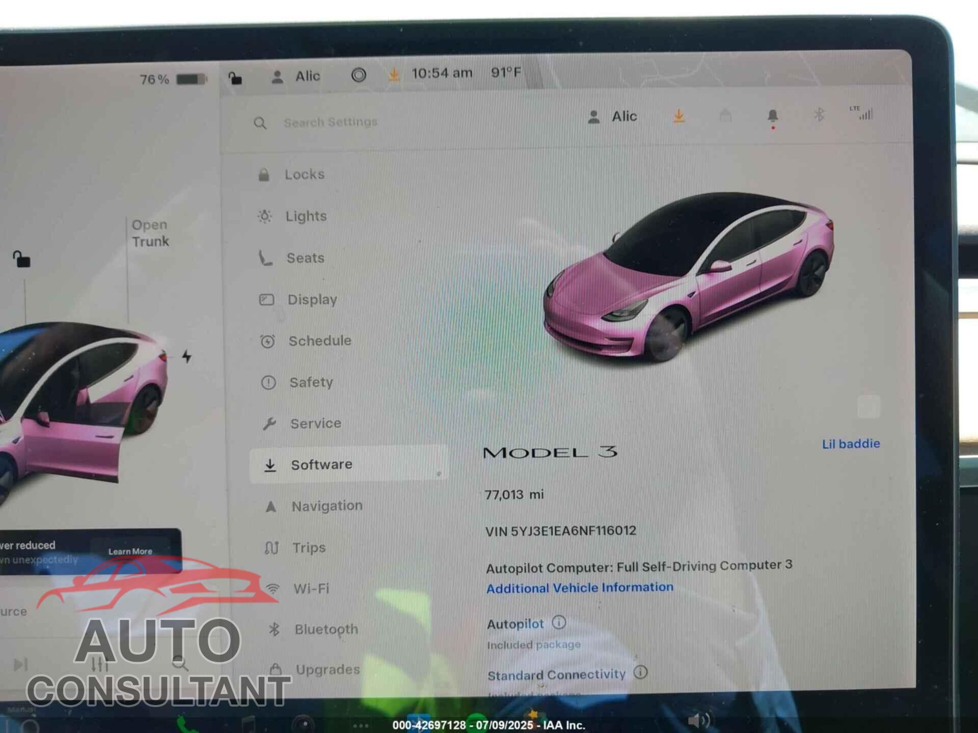TESLA MODEL 3 2022 - 5YJ3E1EA6NF116012