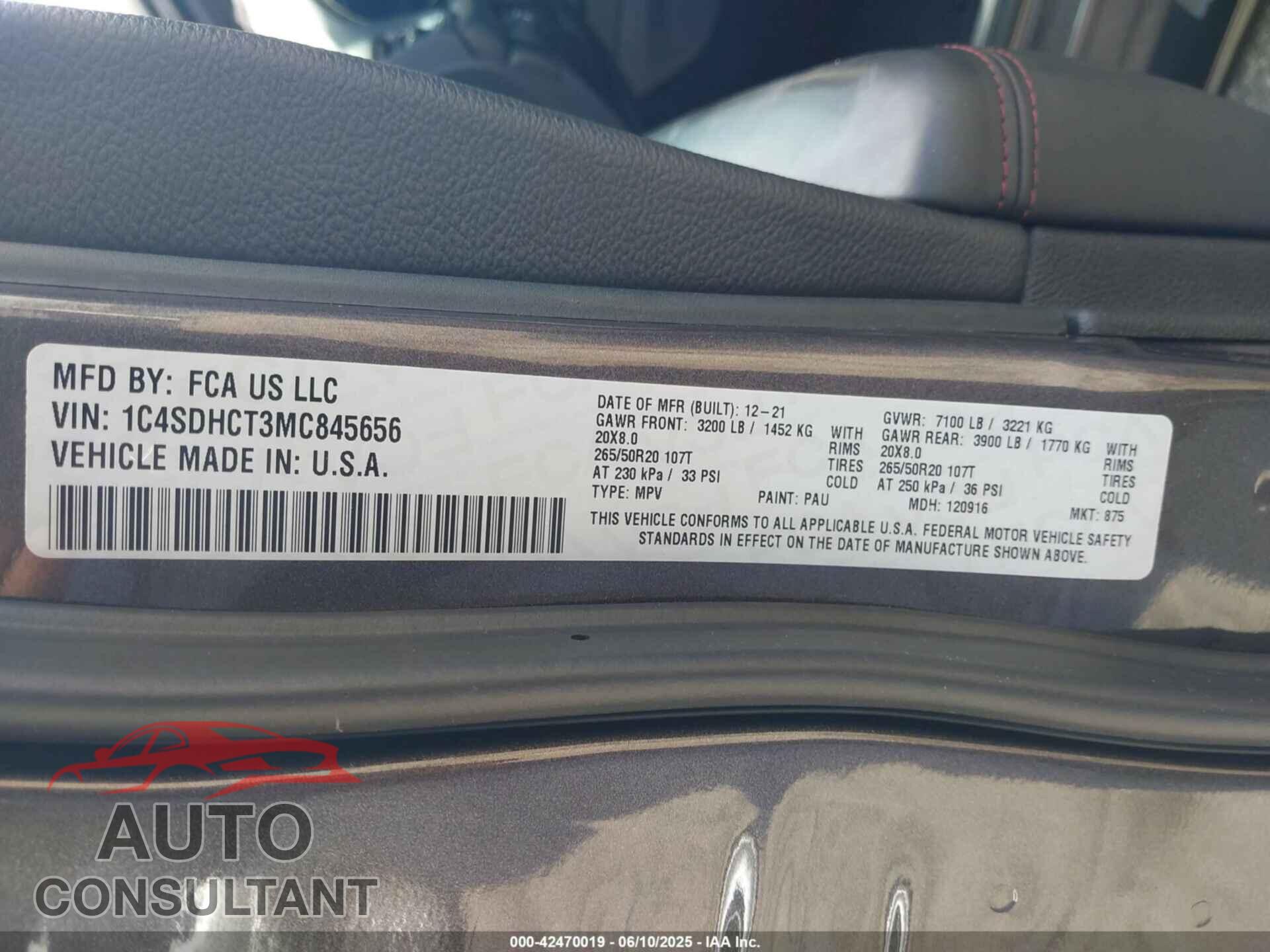 DODGE DURANGO 2021 - 1C4SDHCT3MC845656